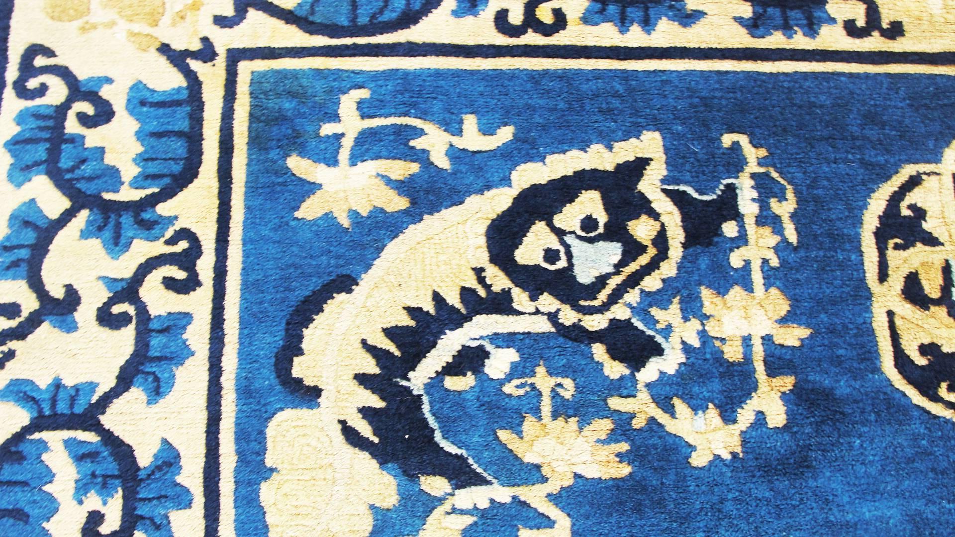  Antique Art Deco Chinese Peking Dragon Carpet In Excellent Condition For Sale In Evanston, IL