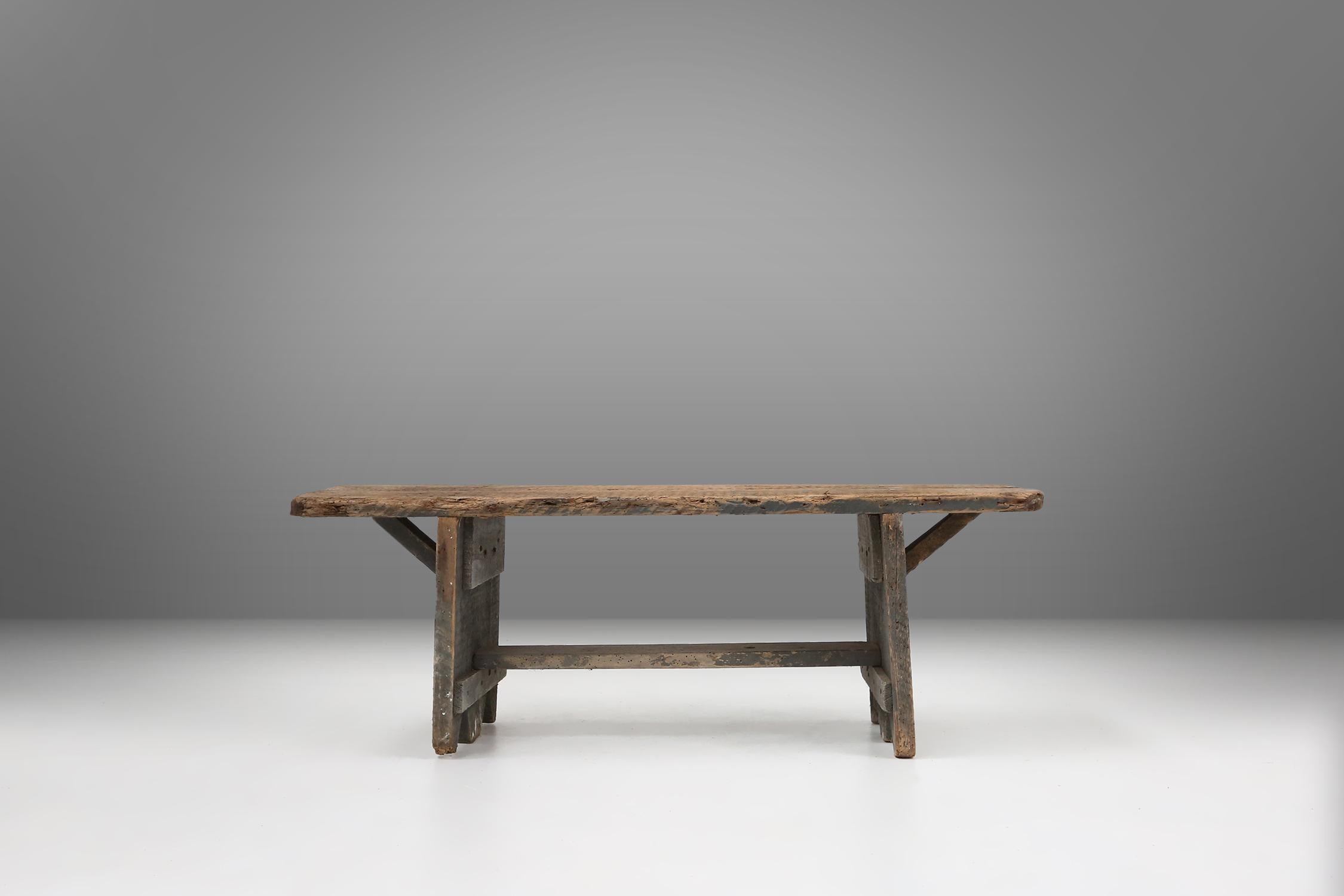 Mid-Century Modern Unusual and charming grey wooden bench, France ca 1890 For Sale