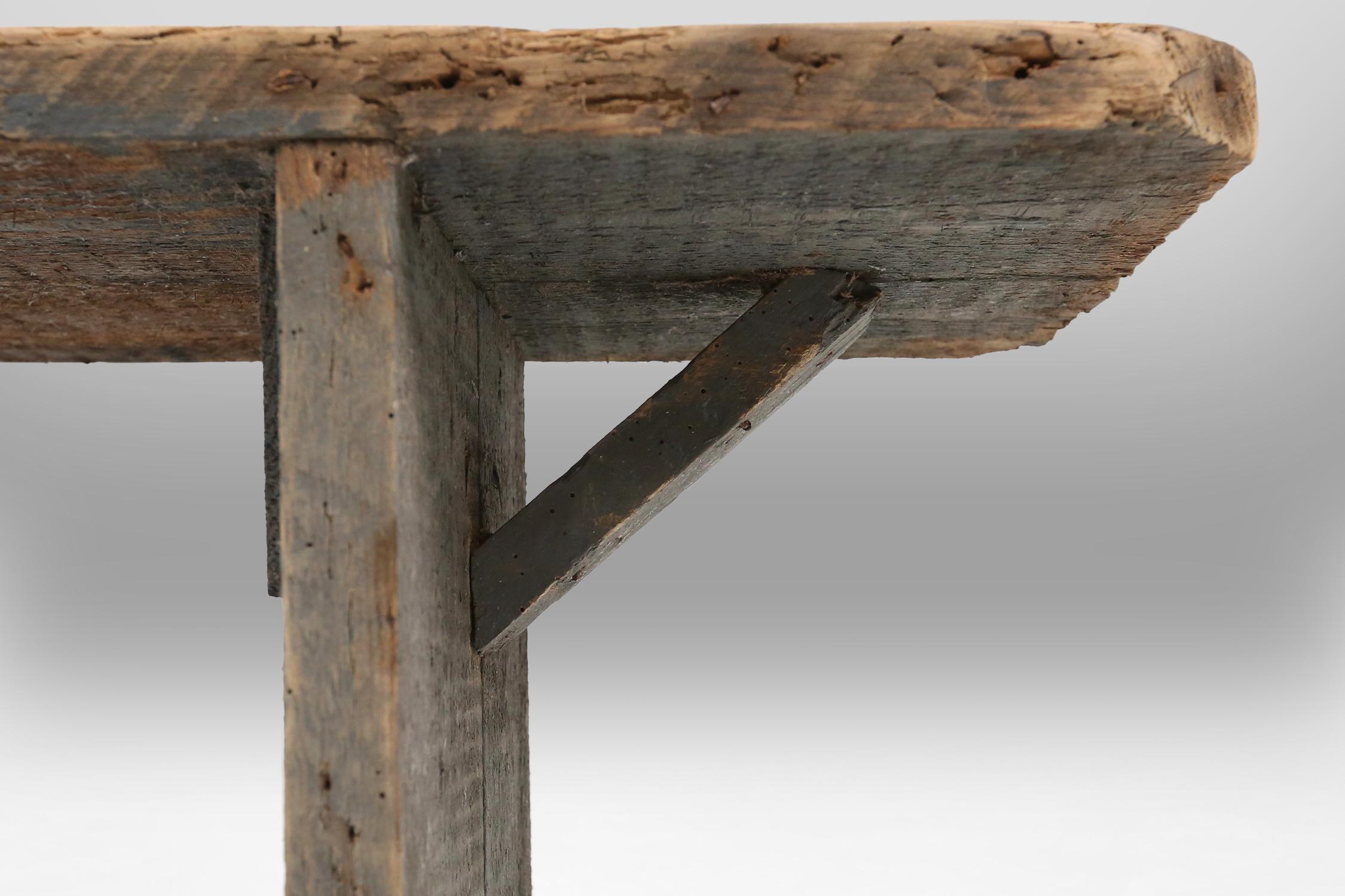 French Unusual and charming grey wooden bench, France ca 1890 For Sale