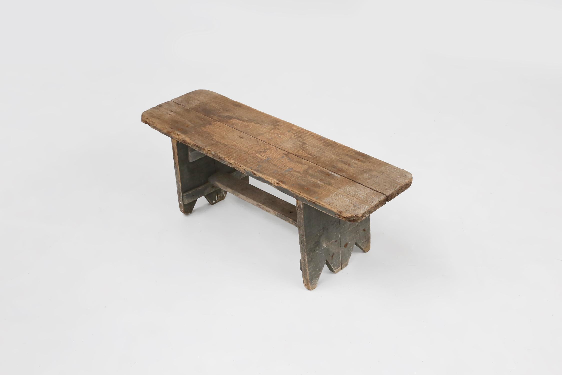 Painted Unusual and charming grey wooden bench, France ca 1890 For Sale
