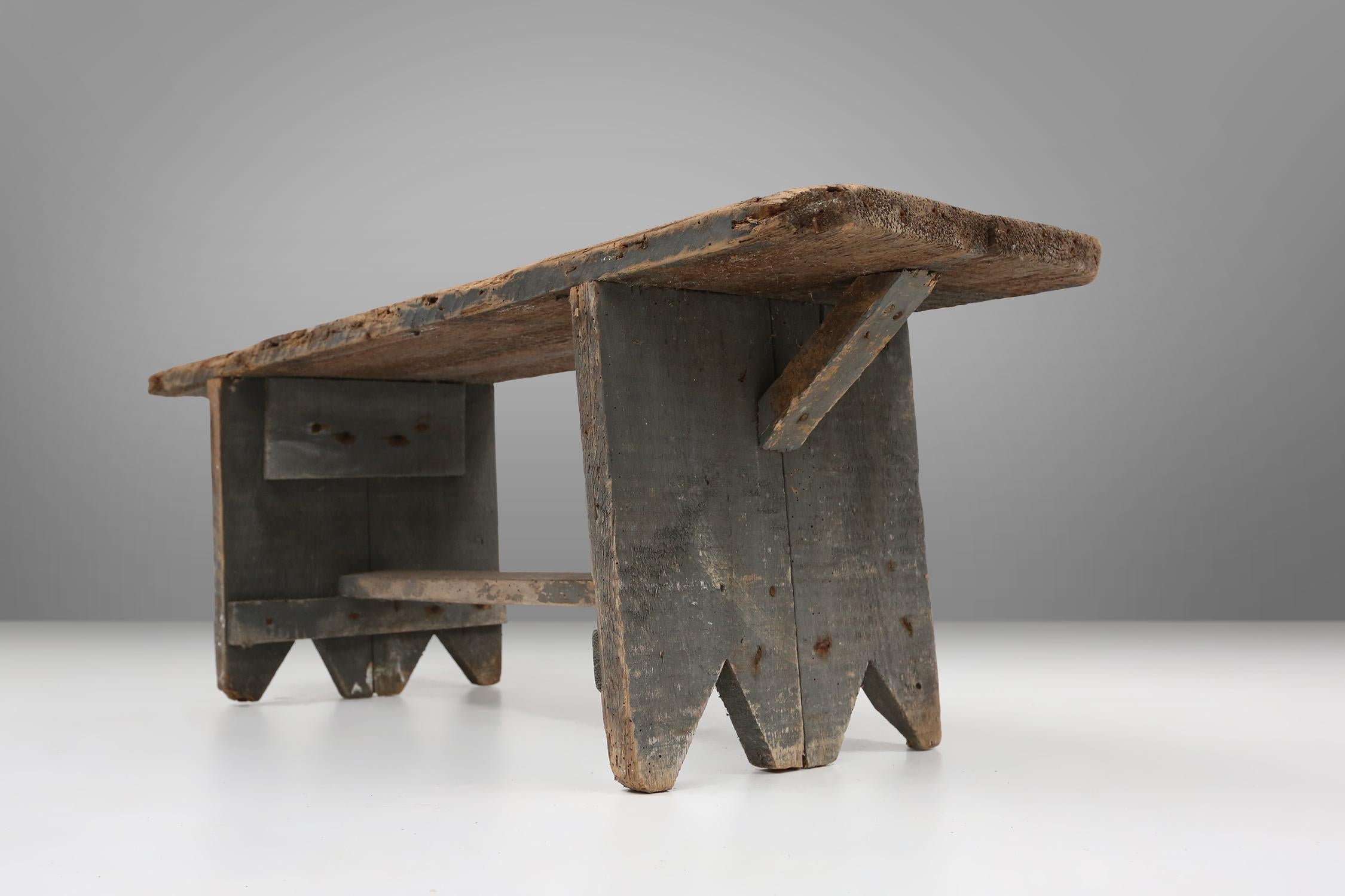Wood Unusual and charming grey wooden bench, France ca 1890 For Sale