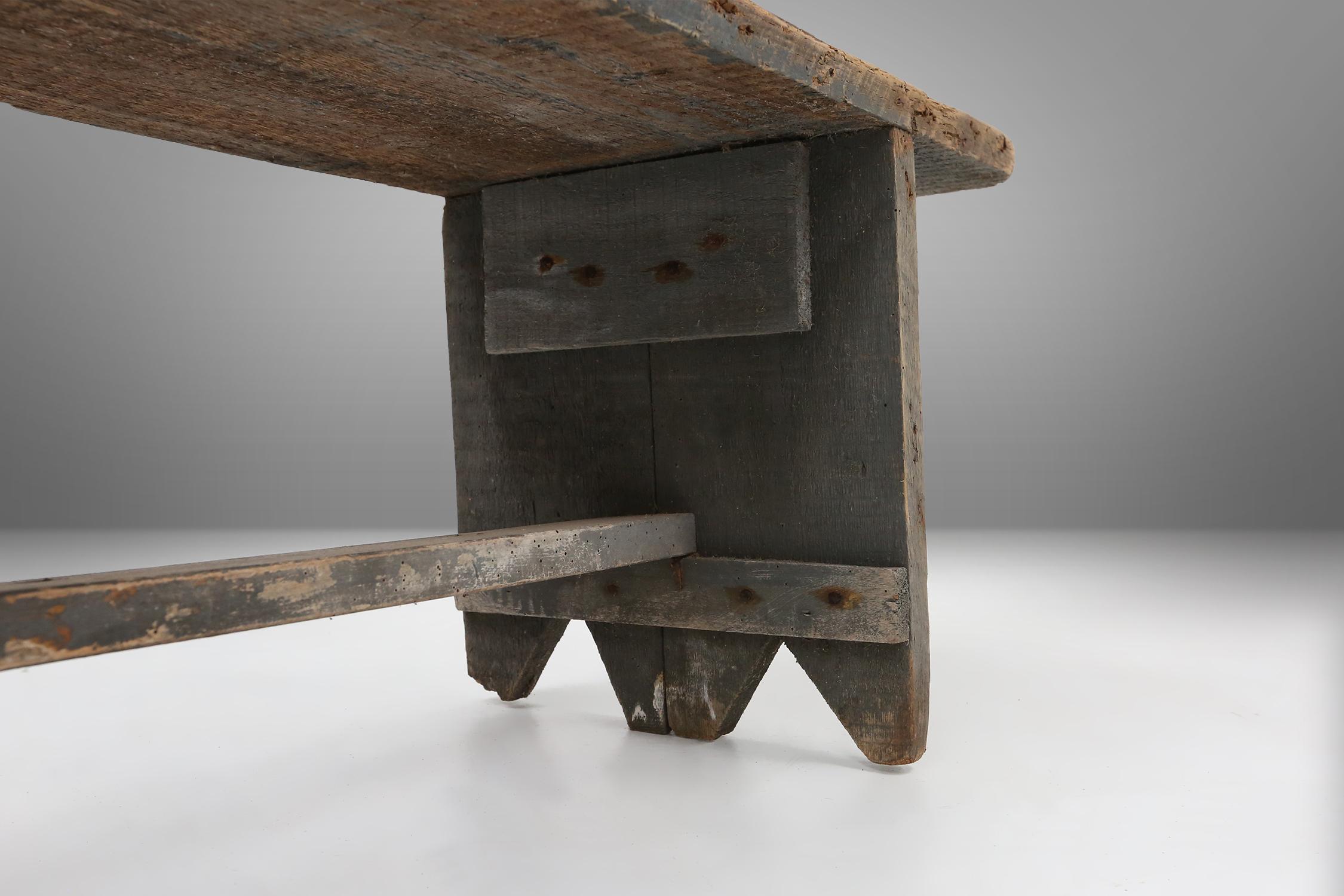 Unusual and charming grey wooden bench, France ca 1890 For Sale 1