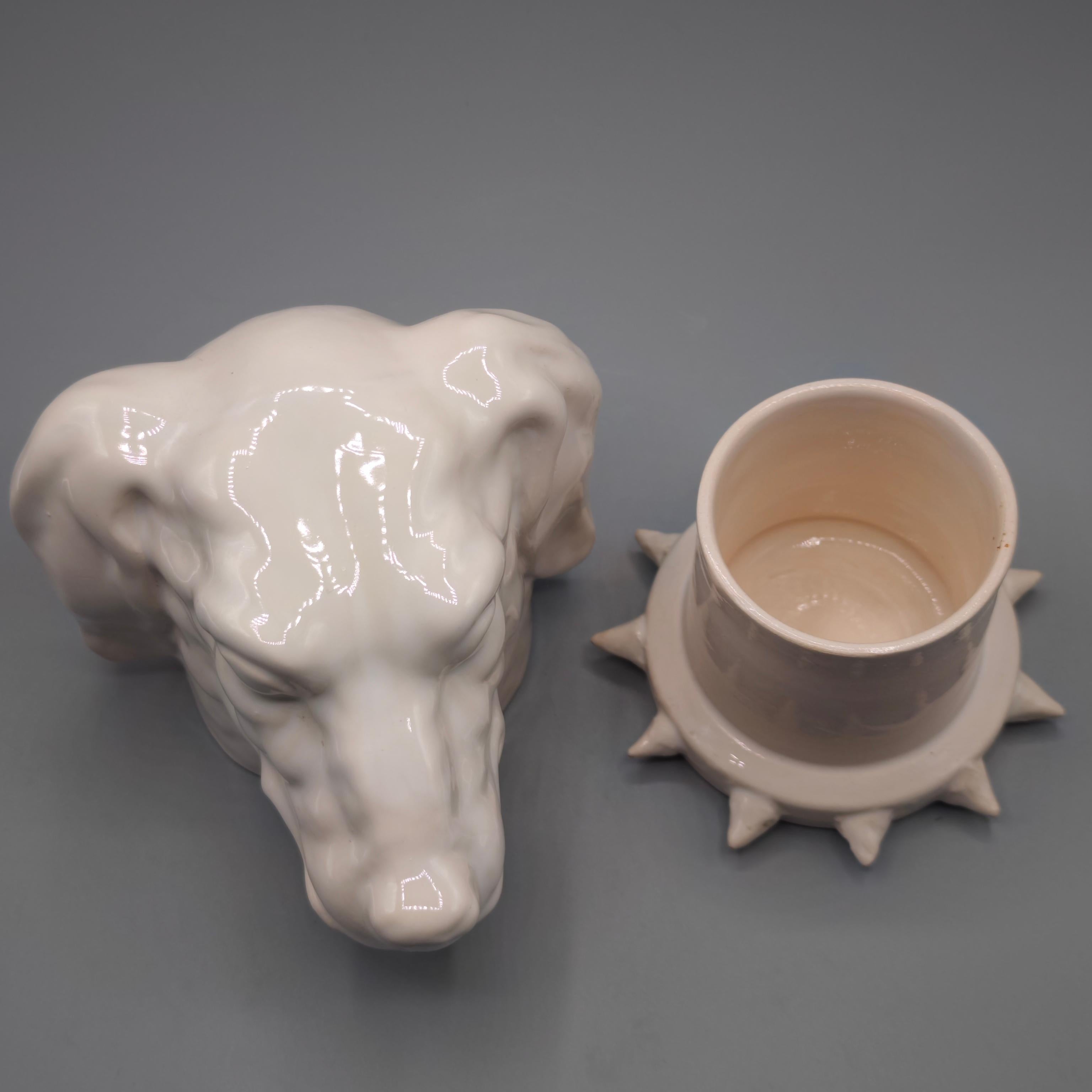 Glazed Unusual and decorative Dog ceramic box , by Jean Roger For Sale