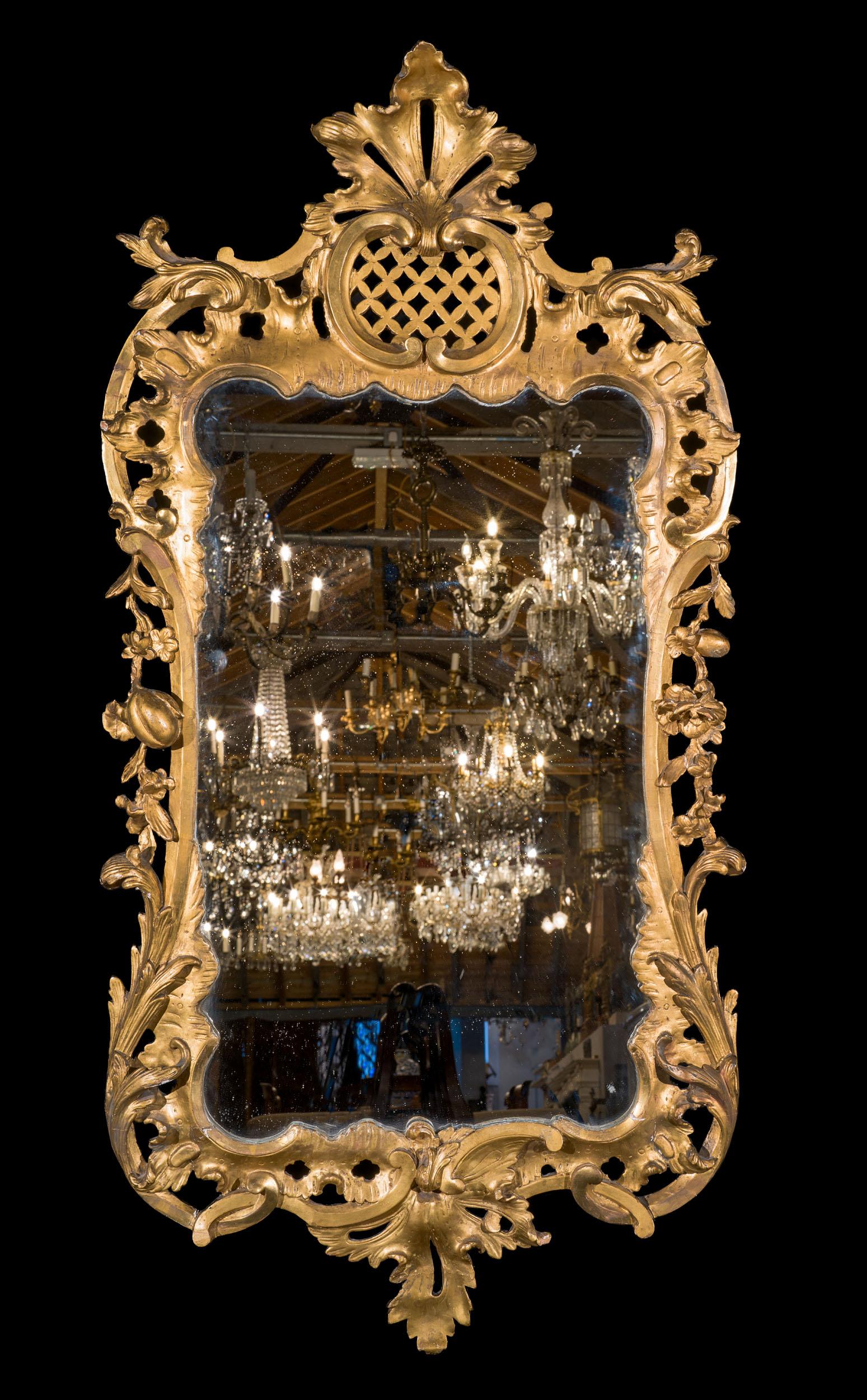 Giltwood Unusual and Large George III Rococo Mirror For Sale