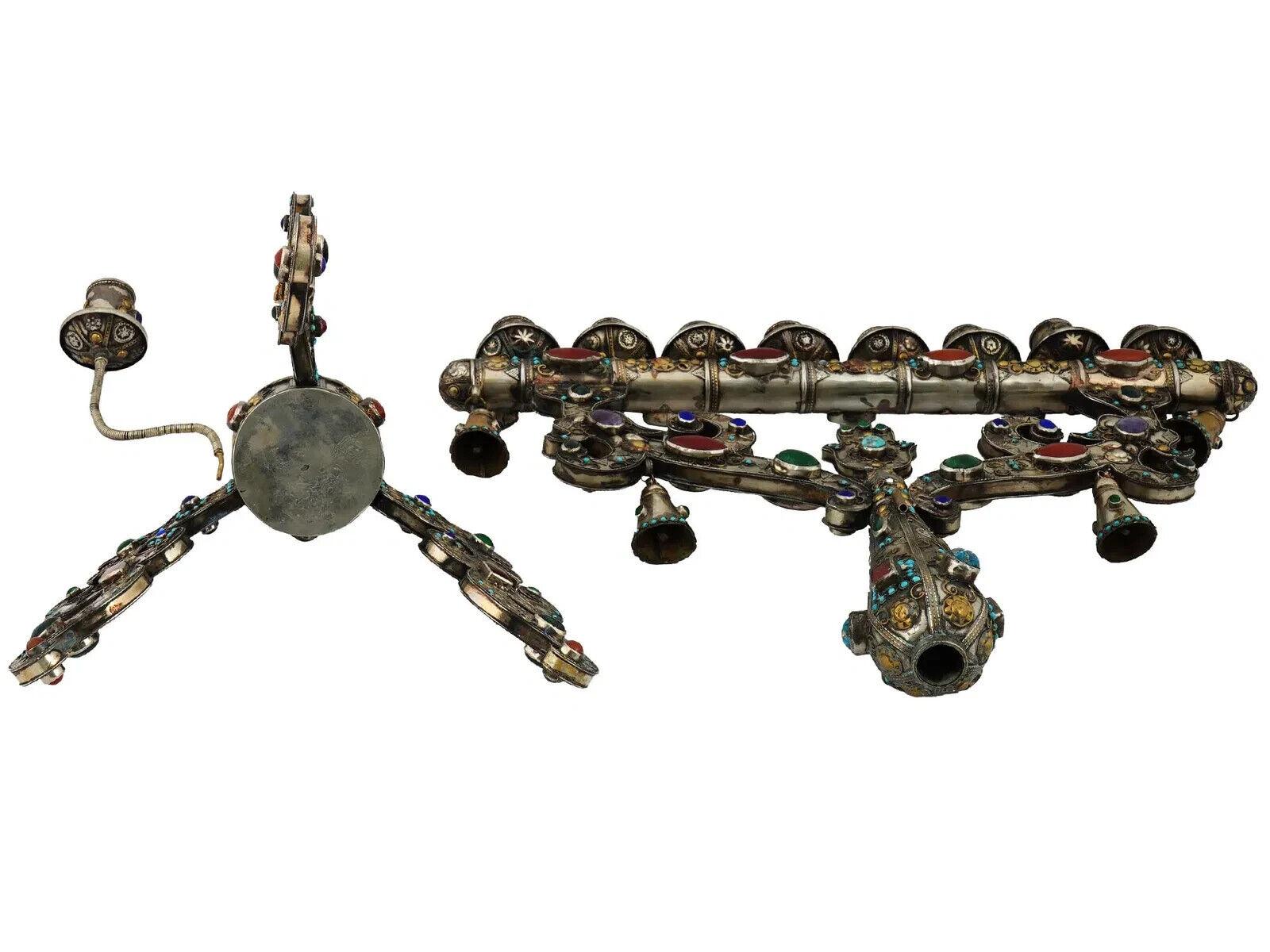 Unusual And Large Judaica Silver Plate Menorah With Gemstones For Sale 1