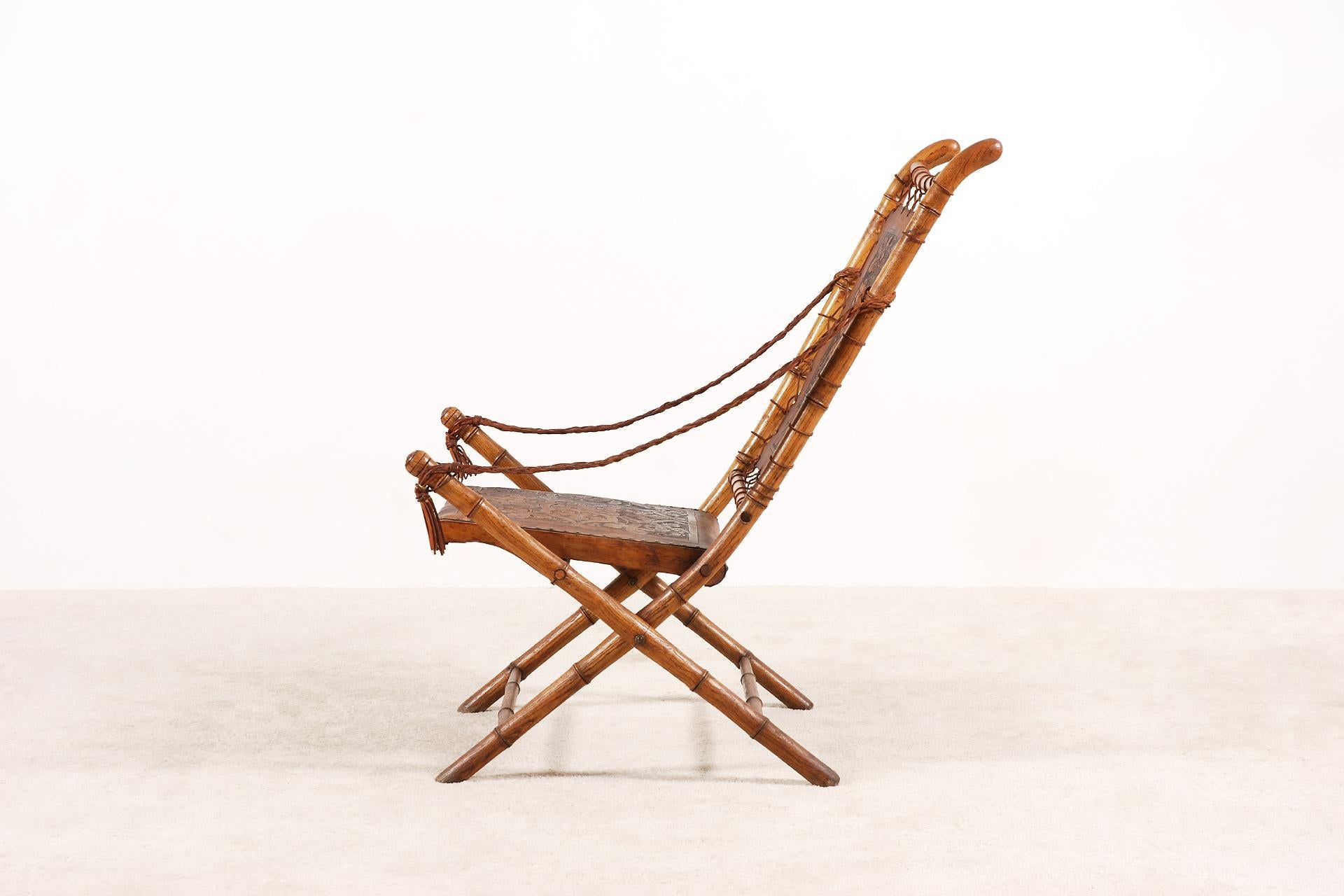 French Unusual and Rare Folding Campaign Chair, France, 19th Century