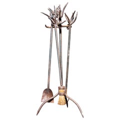 Antique Unusual and Rare Set of Iron "Chicken Claw" Fireplace Tools