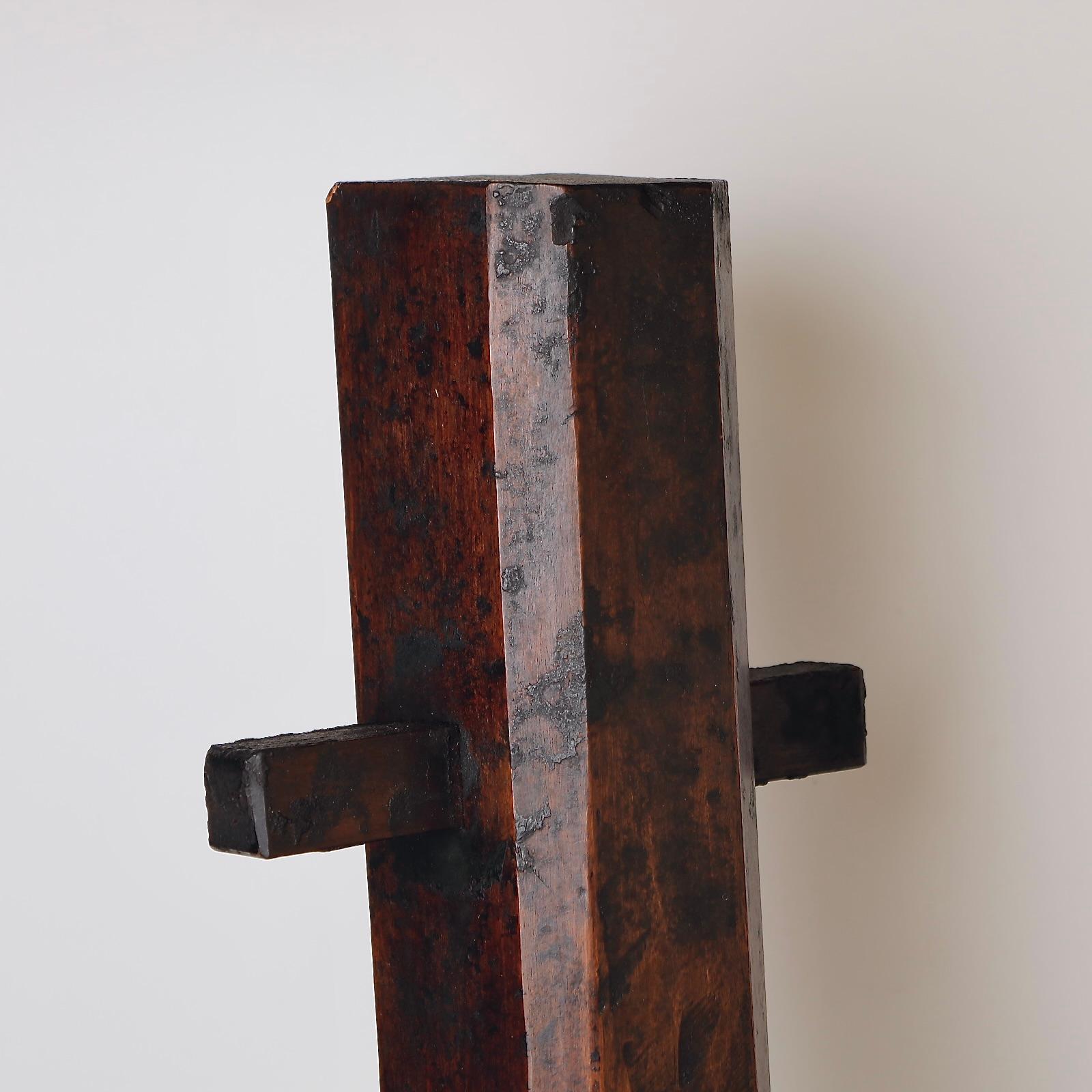 Hand-Carved Unusual and Very Rare Edo Period Brazier Hook in Keyaki Wood, 19th Century For Sale