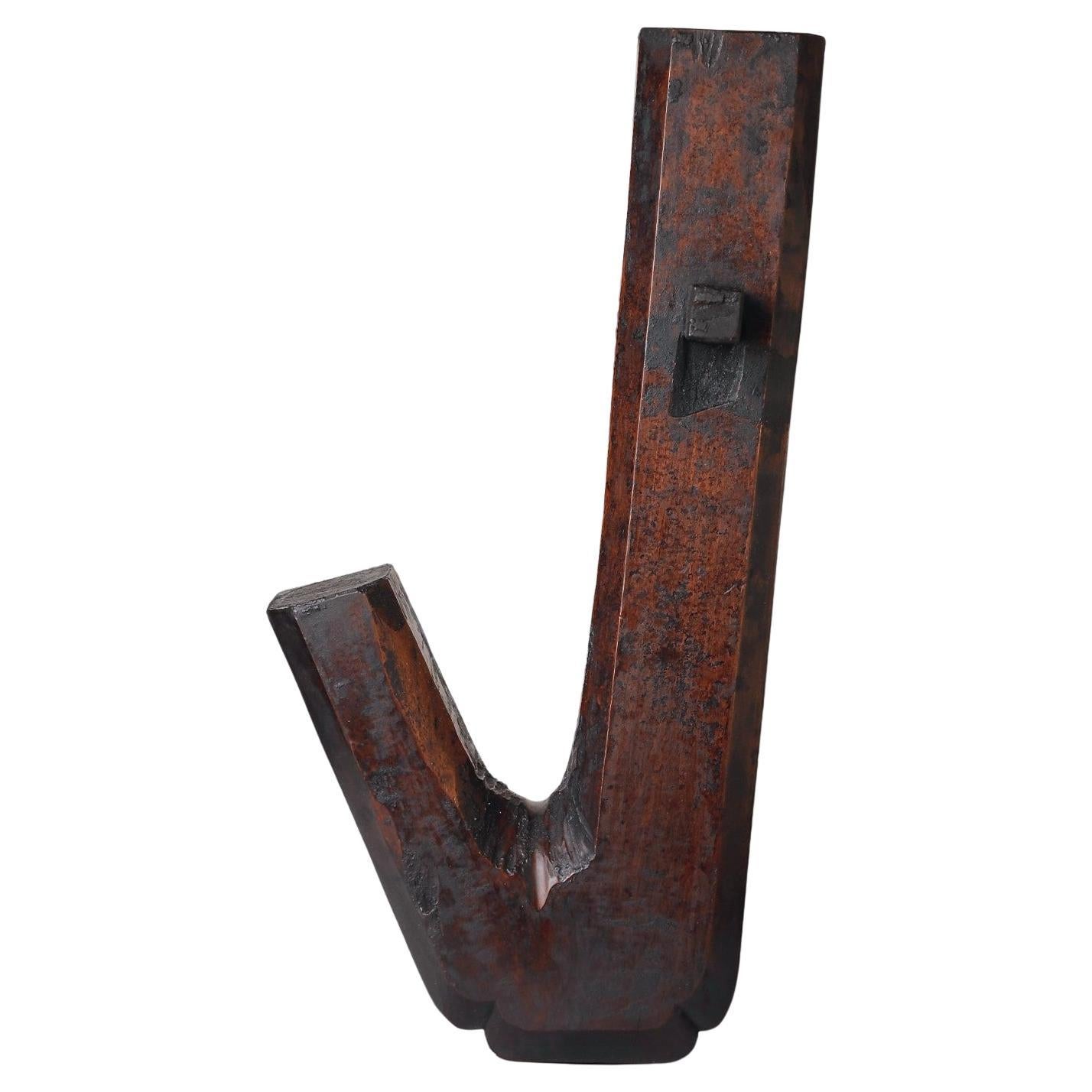 Unusual and Very Rare Edo Period Brazier Hook in Keyaki Wood, 19th Century For Sale