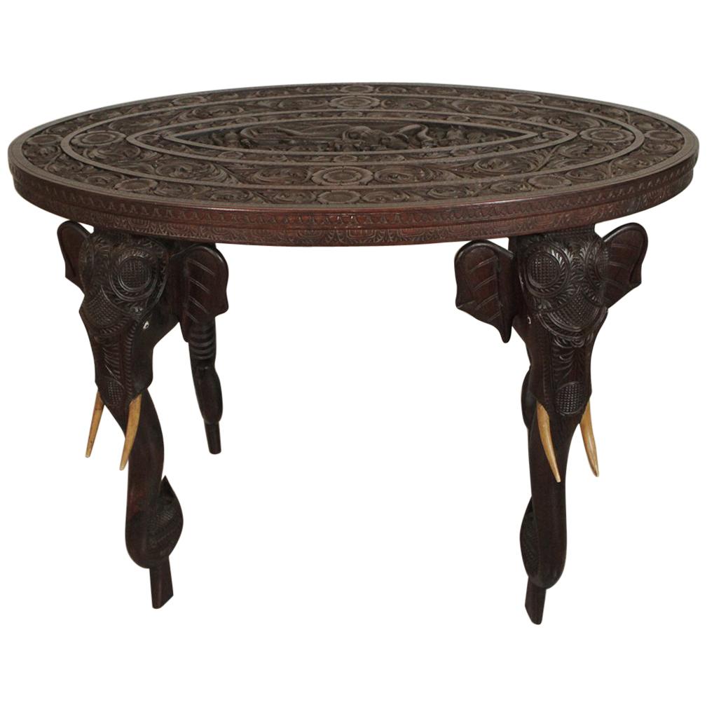 Unusual Anglo Indian Hand-Carved Oval Table
