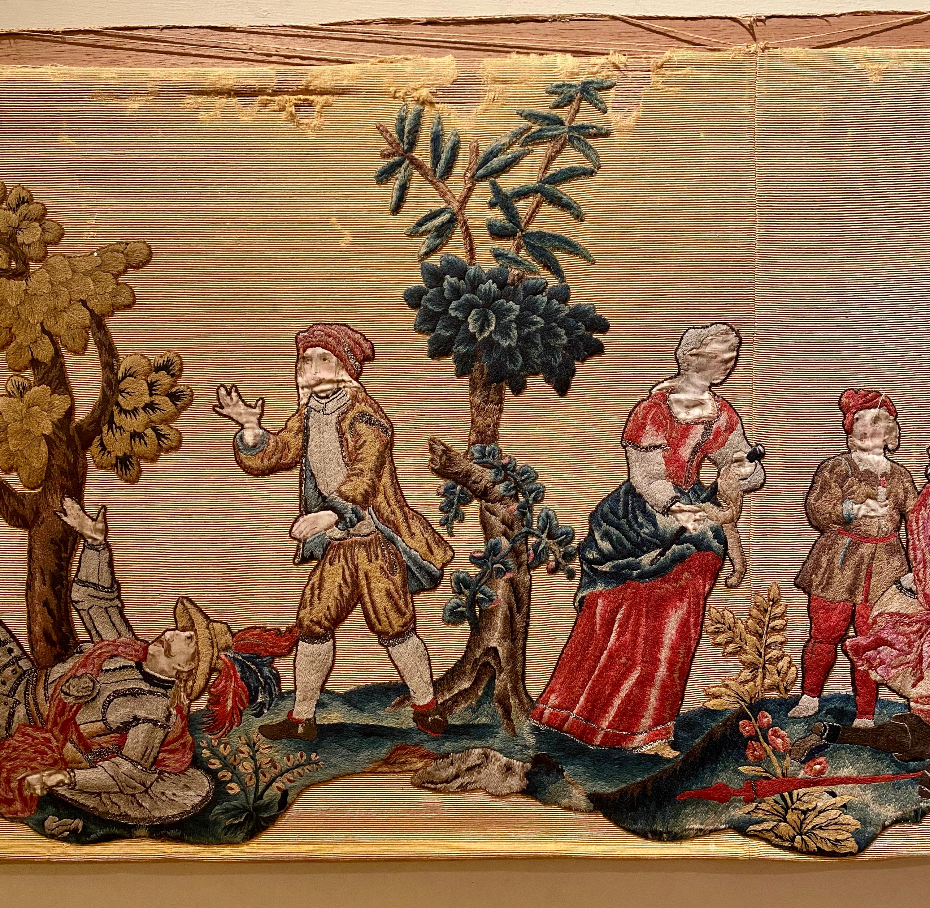 Belgian Unusual Antique 18th Century Flemish Needlework Tapestry For Sale