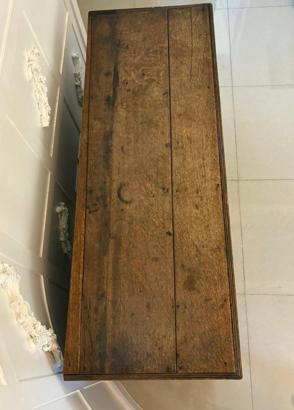 English Unusual Antique 18th Century Quality Oak Dresser Base For Sale