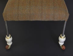 English Antique 19th Century Brown & Green Wool Tweed Steel Side Chair