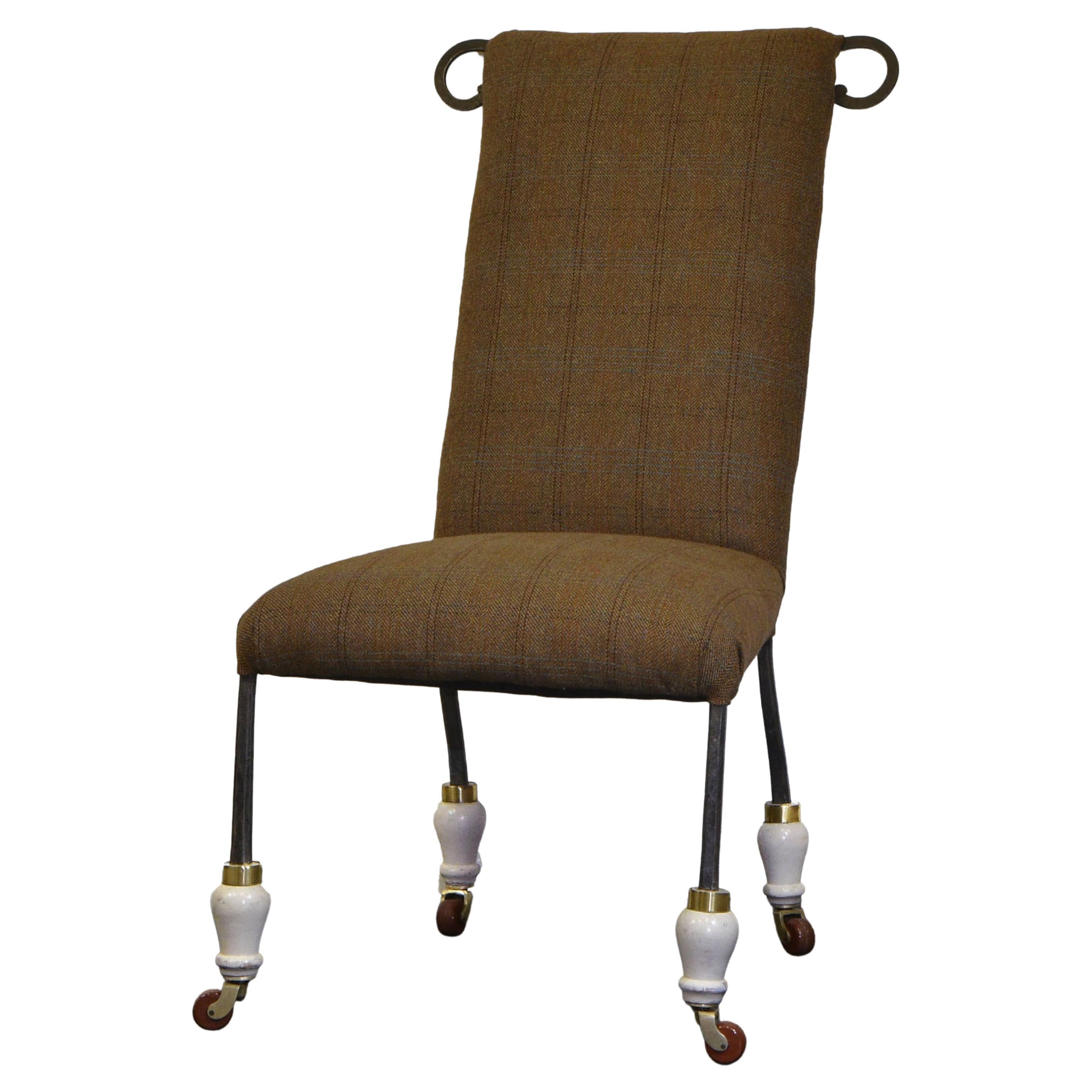 Unusual Antique 19th Century Steel & Tweed Side Chair For Sale