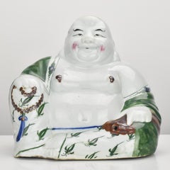 Unusual Antique Qing Chinese Porcelain Laughing Buddha Sancai Glazed c1920