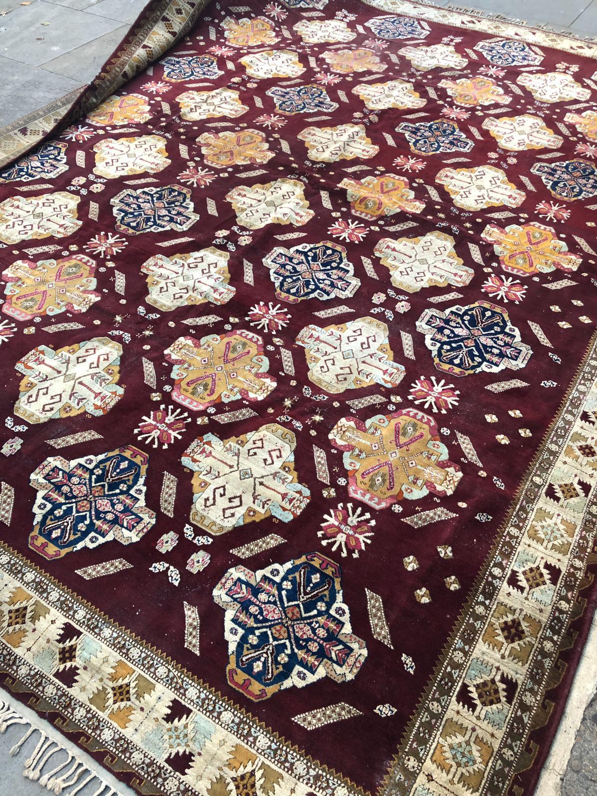 Hand-Knotted Unusual Antique Agra Carpet For Sale