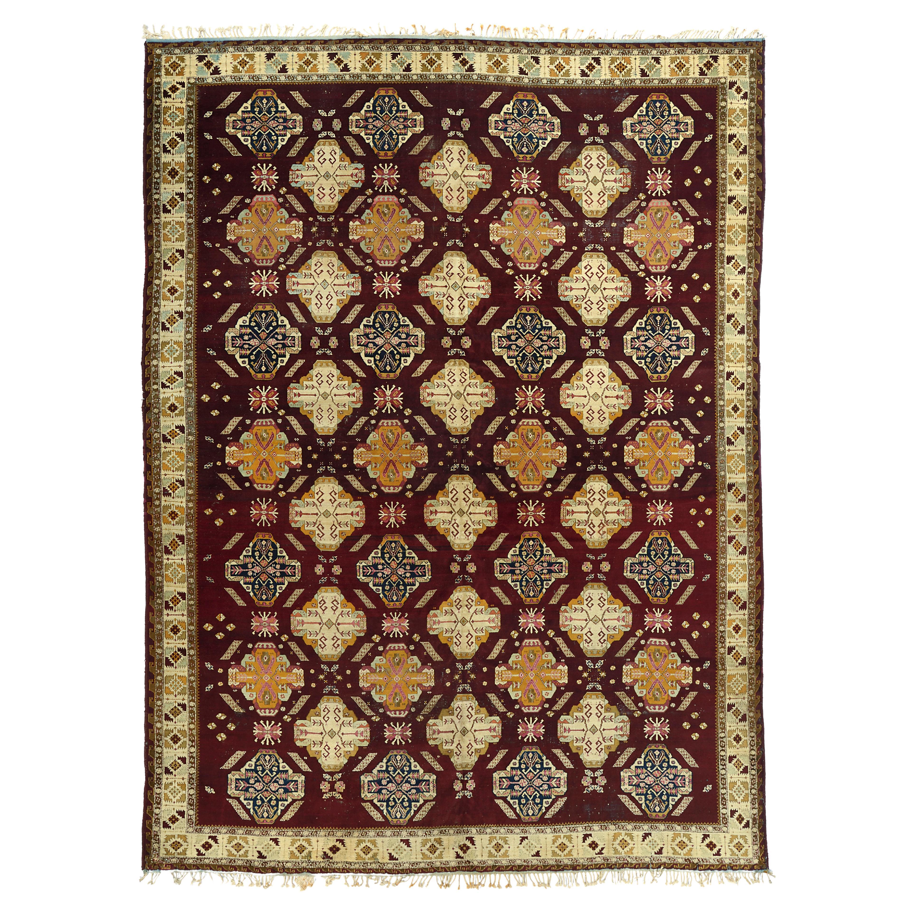 Unusual Antique Agra Carpet For Sale