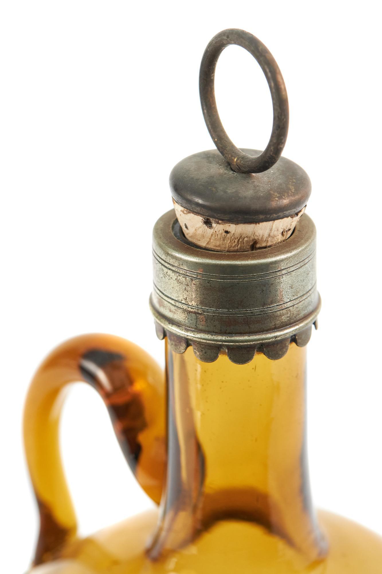 19th Century Unusual Antique Amber Glass Decanter For Sale