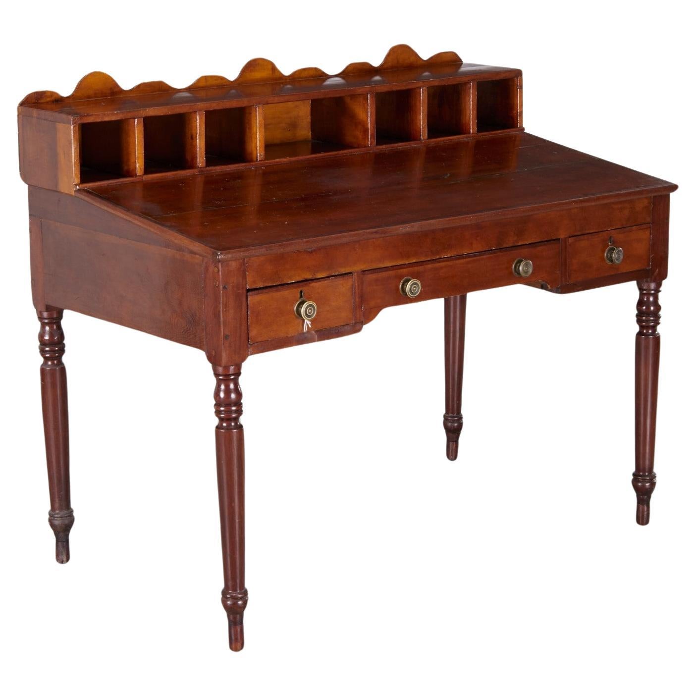 Unusual Antique American Sheraton Clerk's Desk with Gallery For Sale