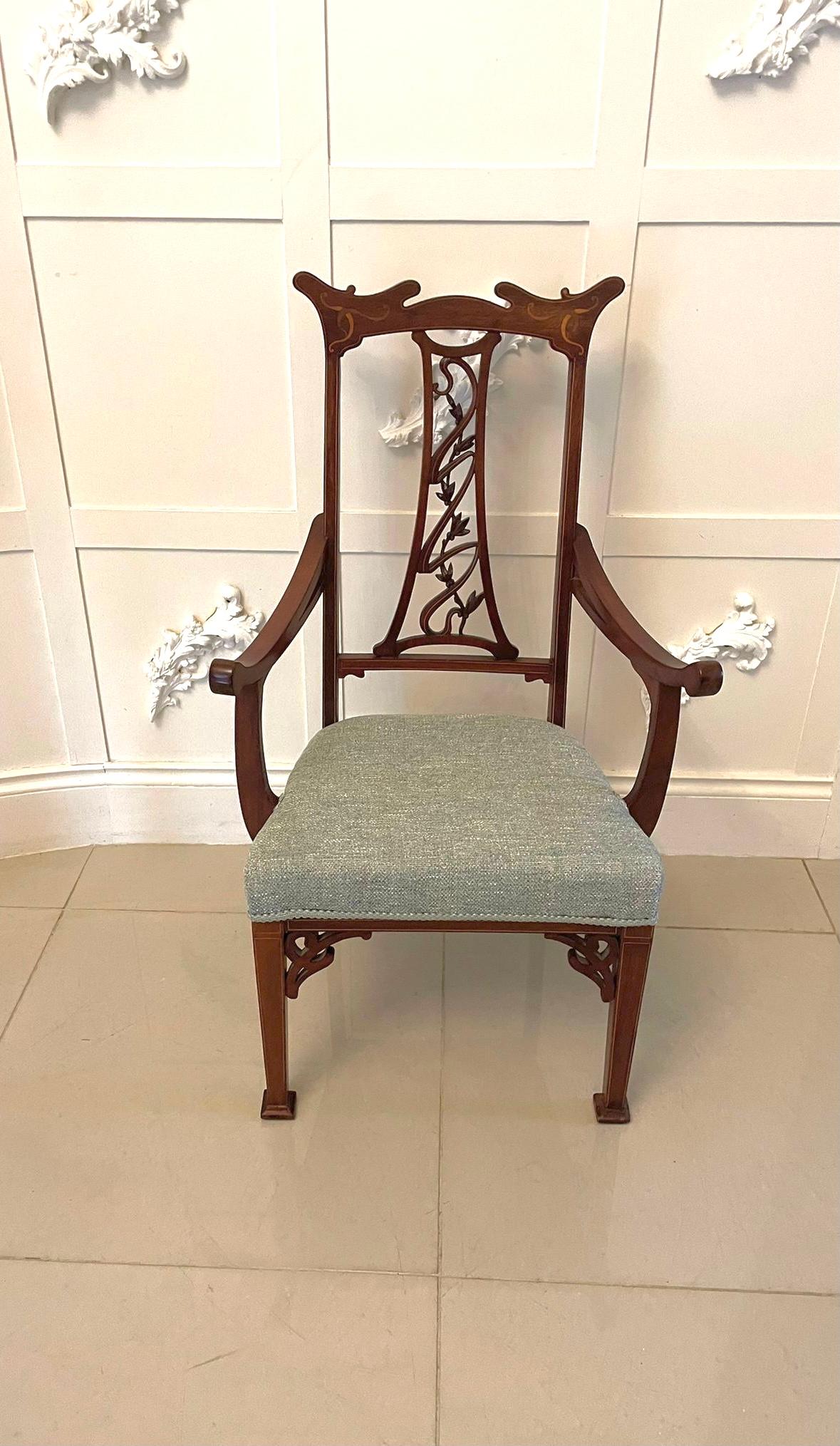 Early 20th Century Unusual Antique Art Nouveau Quality Mahogany Inlaid Child’s Chair For Sale