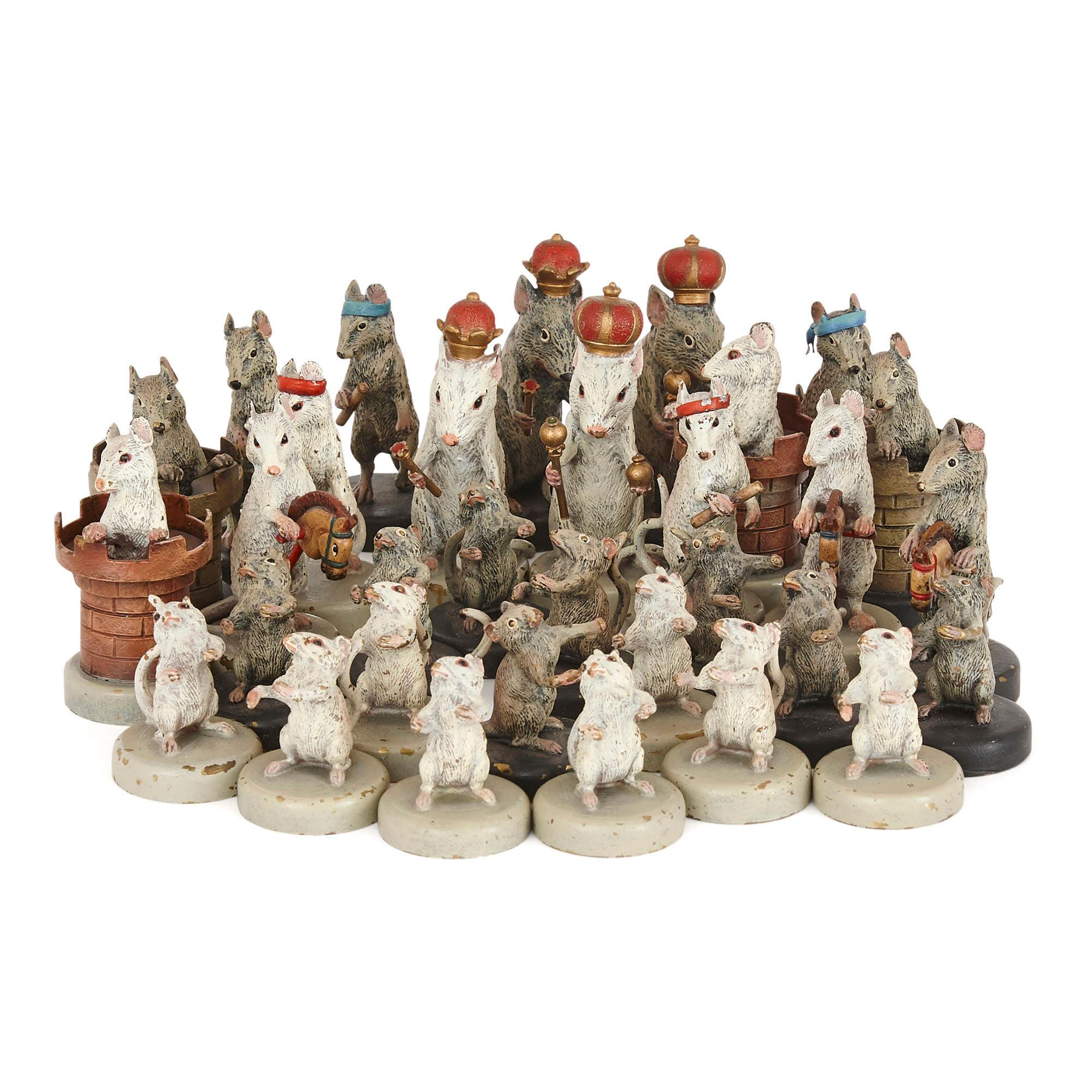 taxidermy mouse chess set