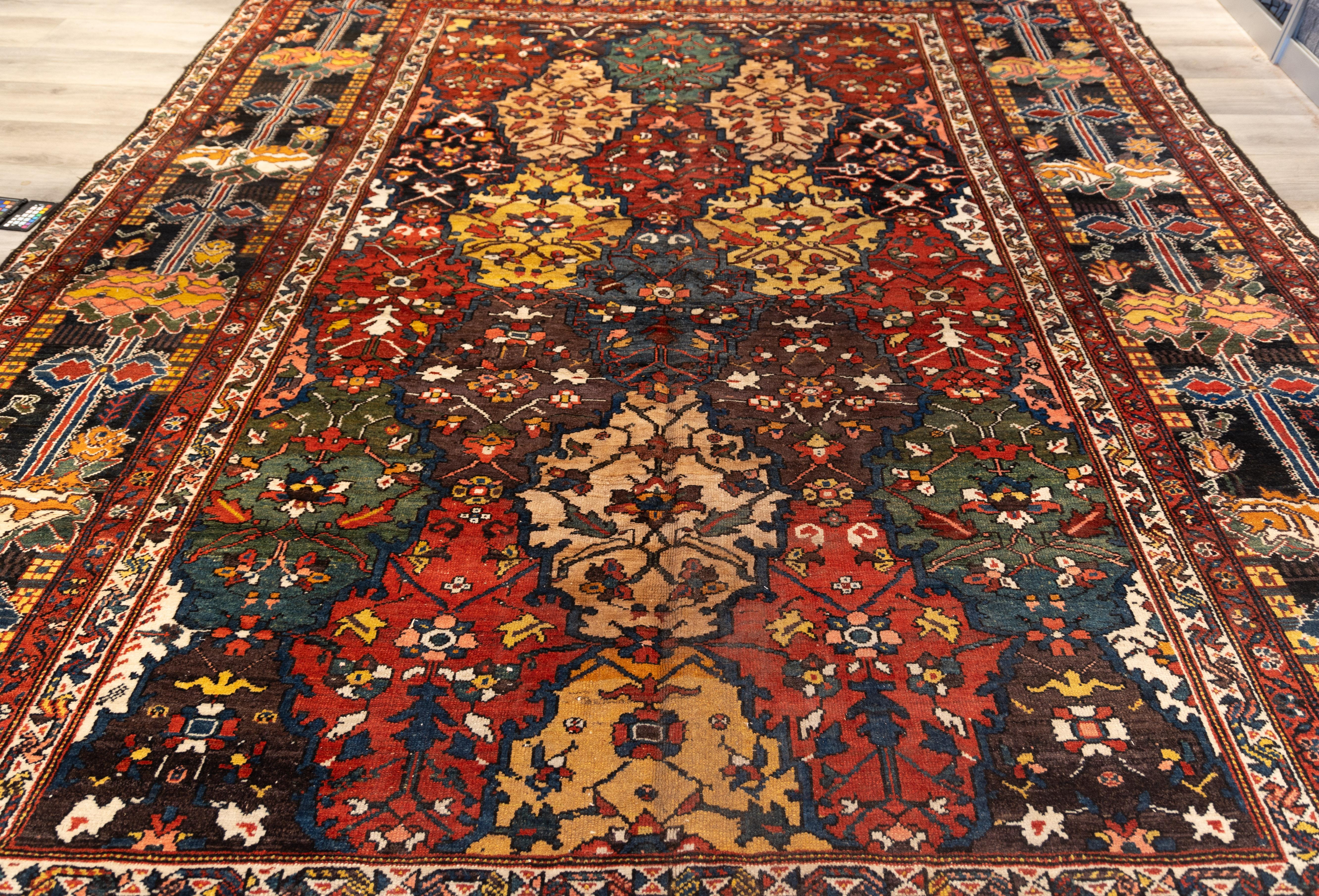 Hand-Woven Unusual antique Bakhtiari with colored field For Sale