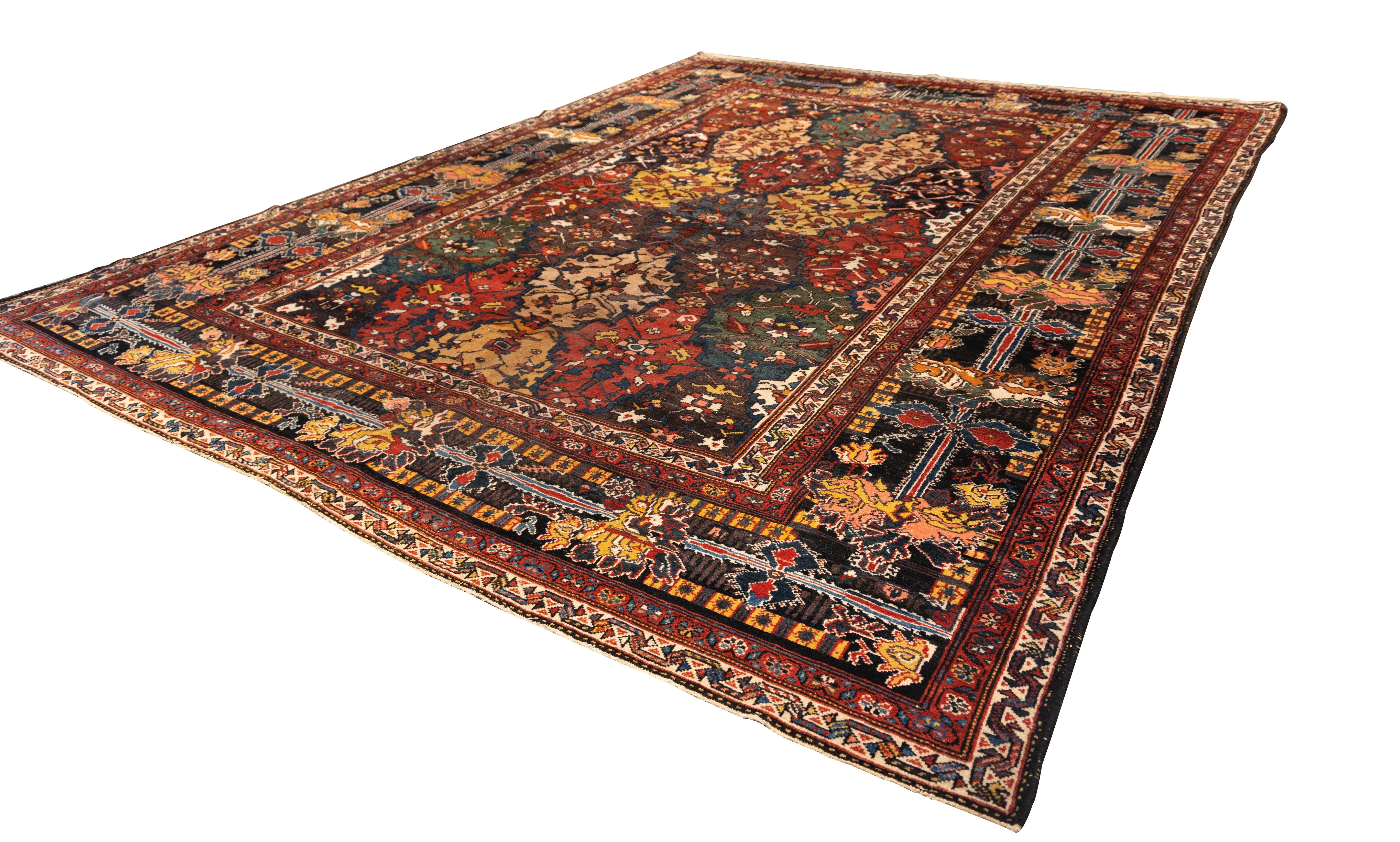 Persian Unusual antique Bakhtiari with colored field For Sale