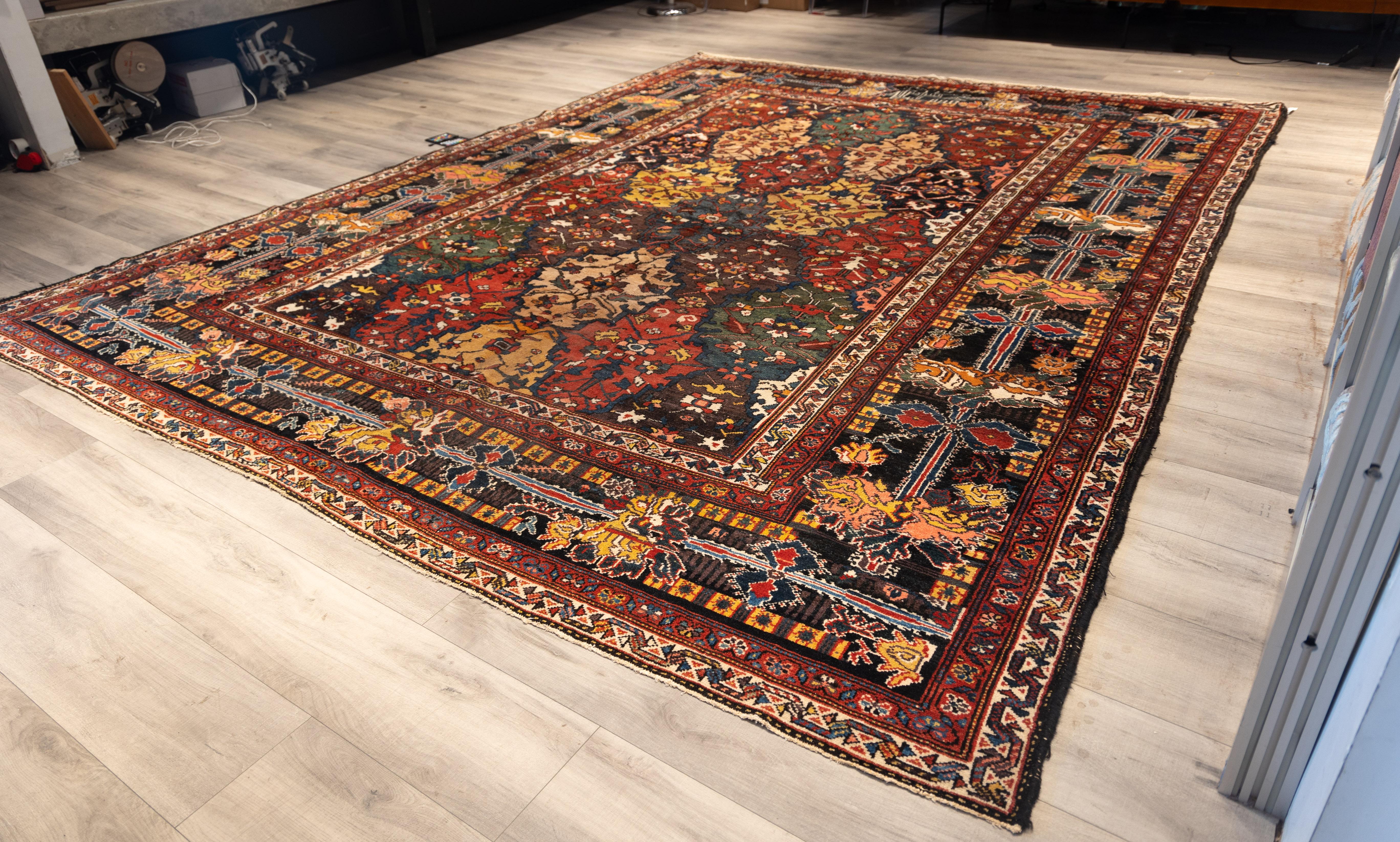 Unusual antique Bakhtiari with colored field In Excellent Condition For Sale In Harrington Park, NJ