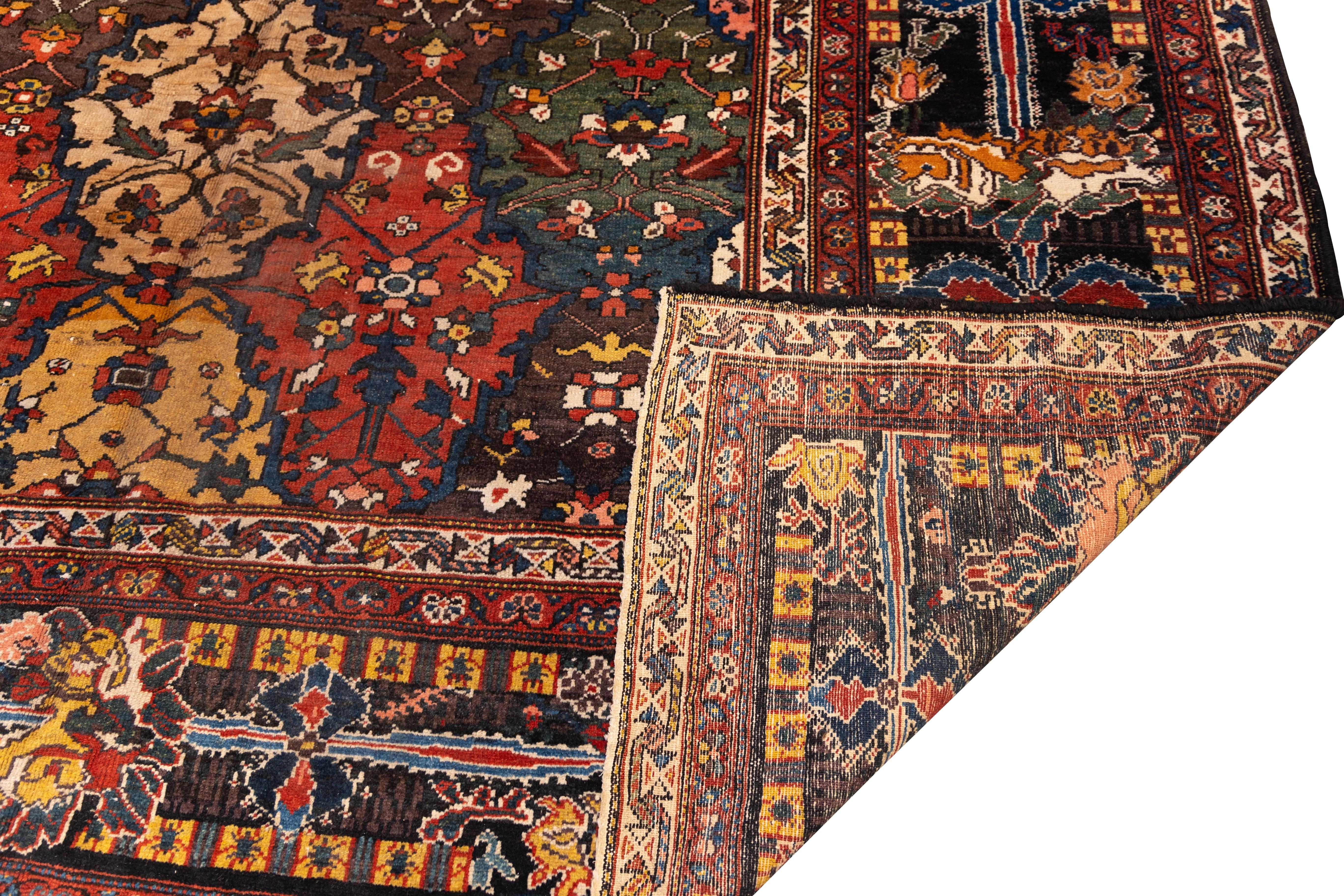 Hand-Woven Unusual antique Bakhtiari with colored field For Sale