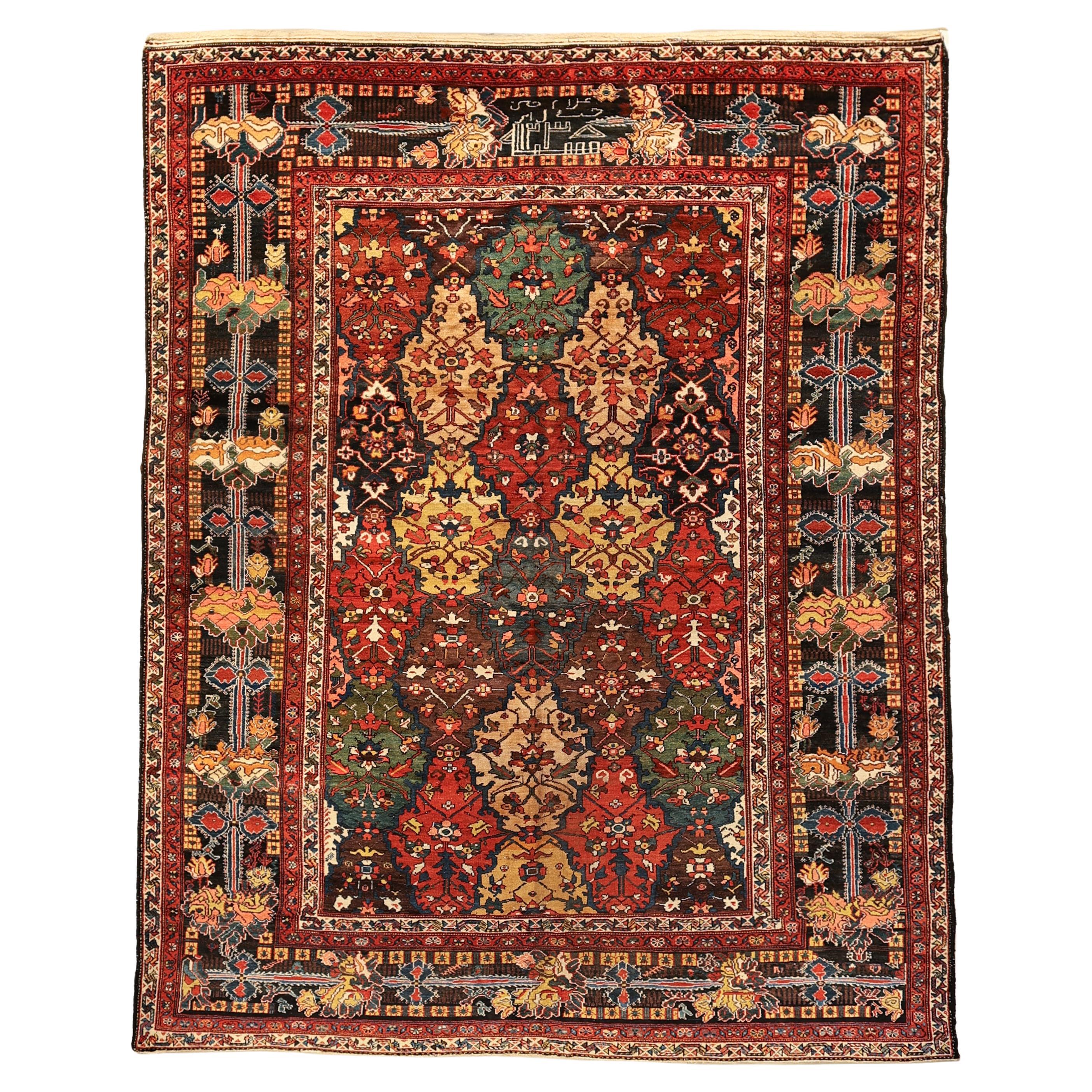 Unusual antique Bakhtiari with colored field For Sale