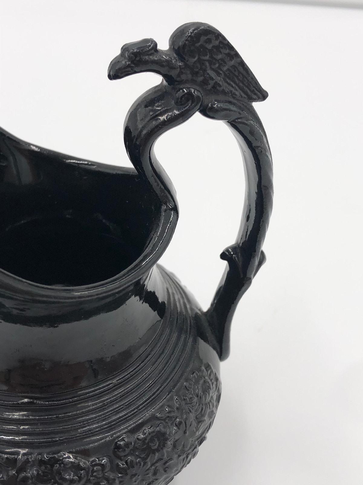 Unusual Antique Black Basalt Pottery Milk Jug In Good Condition For Sale In Ipswich, GB