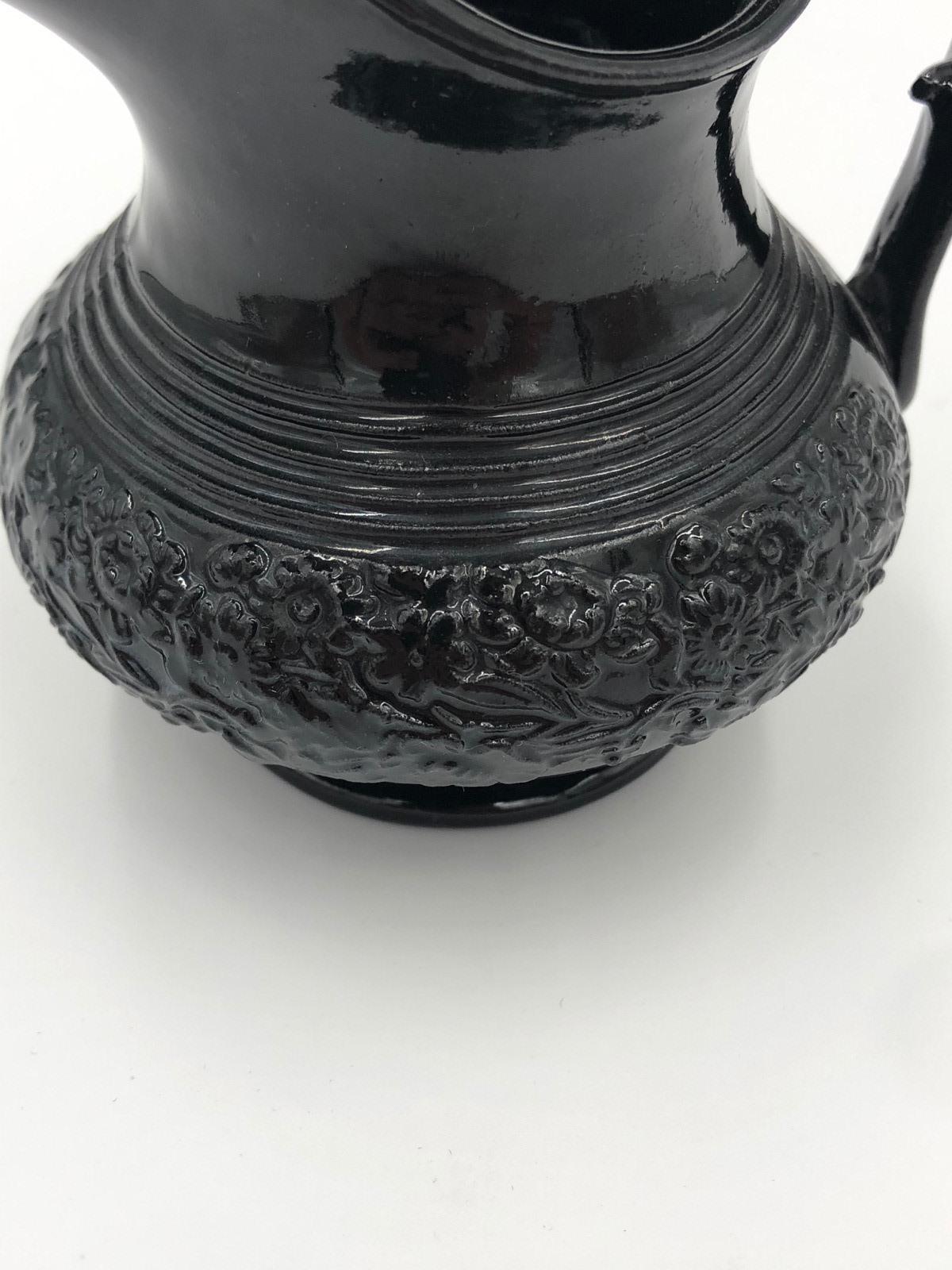 19th Century Unusual Antique Black Basalt Pottery Milk Jug For Sale