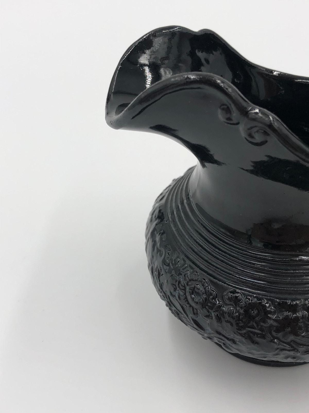 Unusual Antique Black Basalt Pottery Milk Jug For Sale 1