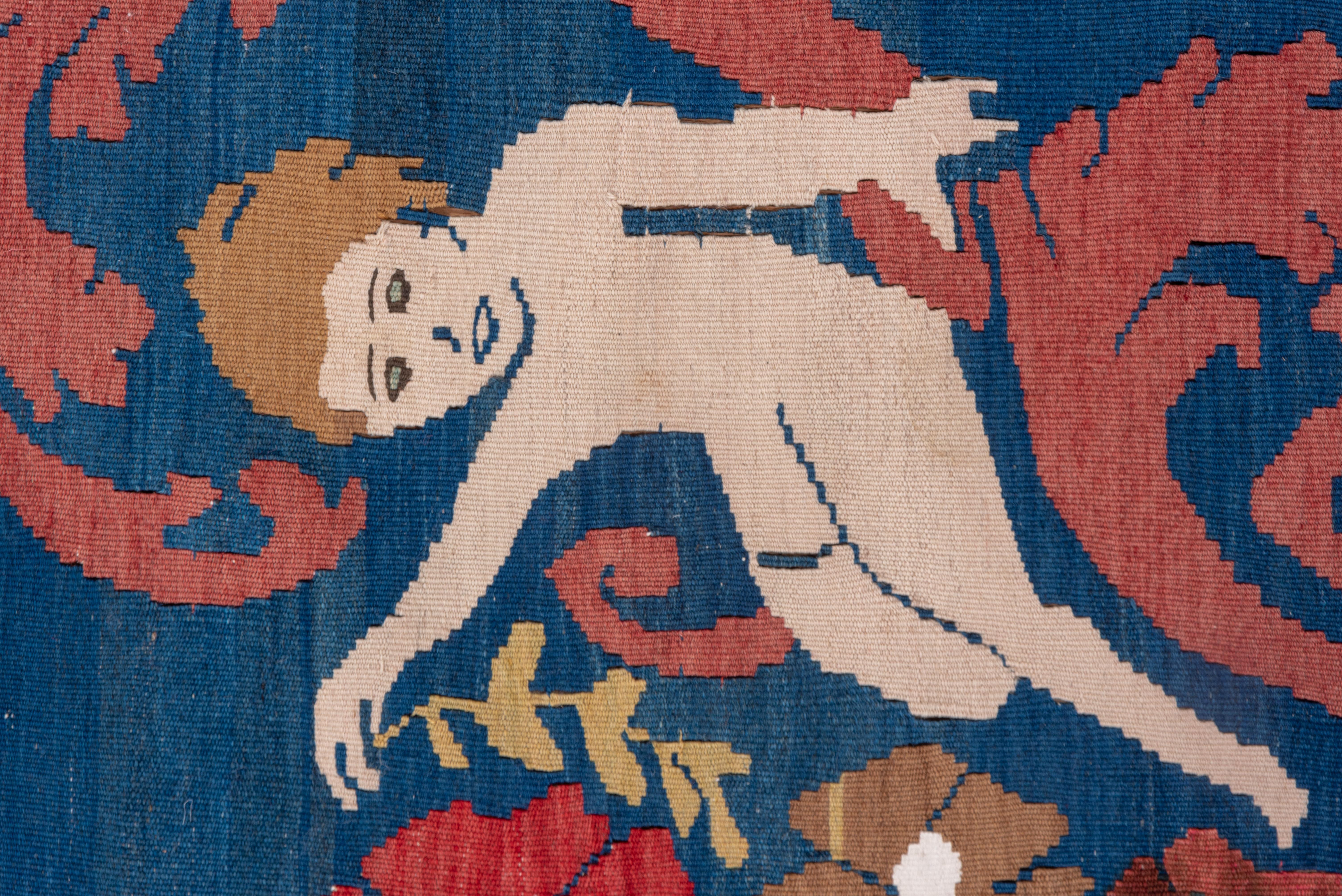 Ungewöhnlicher antiker bulgarischer malerischer Kelim-Teppich, Bordüre mit Vögeln (Bulgarisch) im Angebot