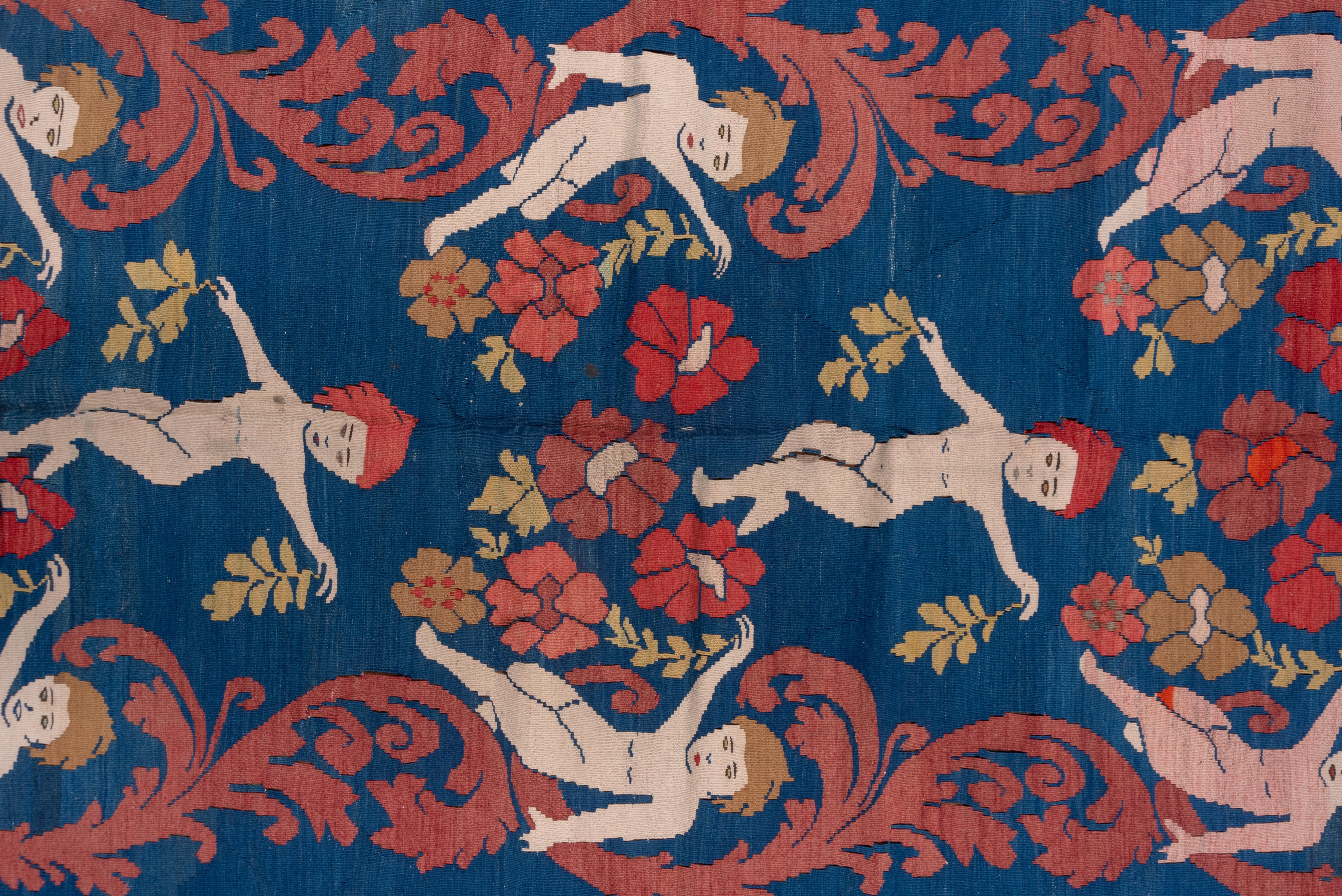 Ungewöhnlicher antiker bulgarischer malerischer Kelim-Teppich, Bordüre mit Vögeln im Zustand „Gut“ im Angebot in New York, NY