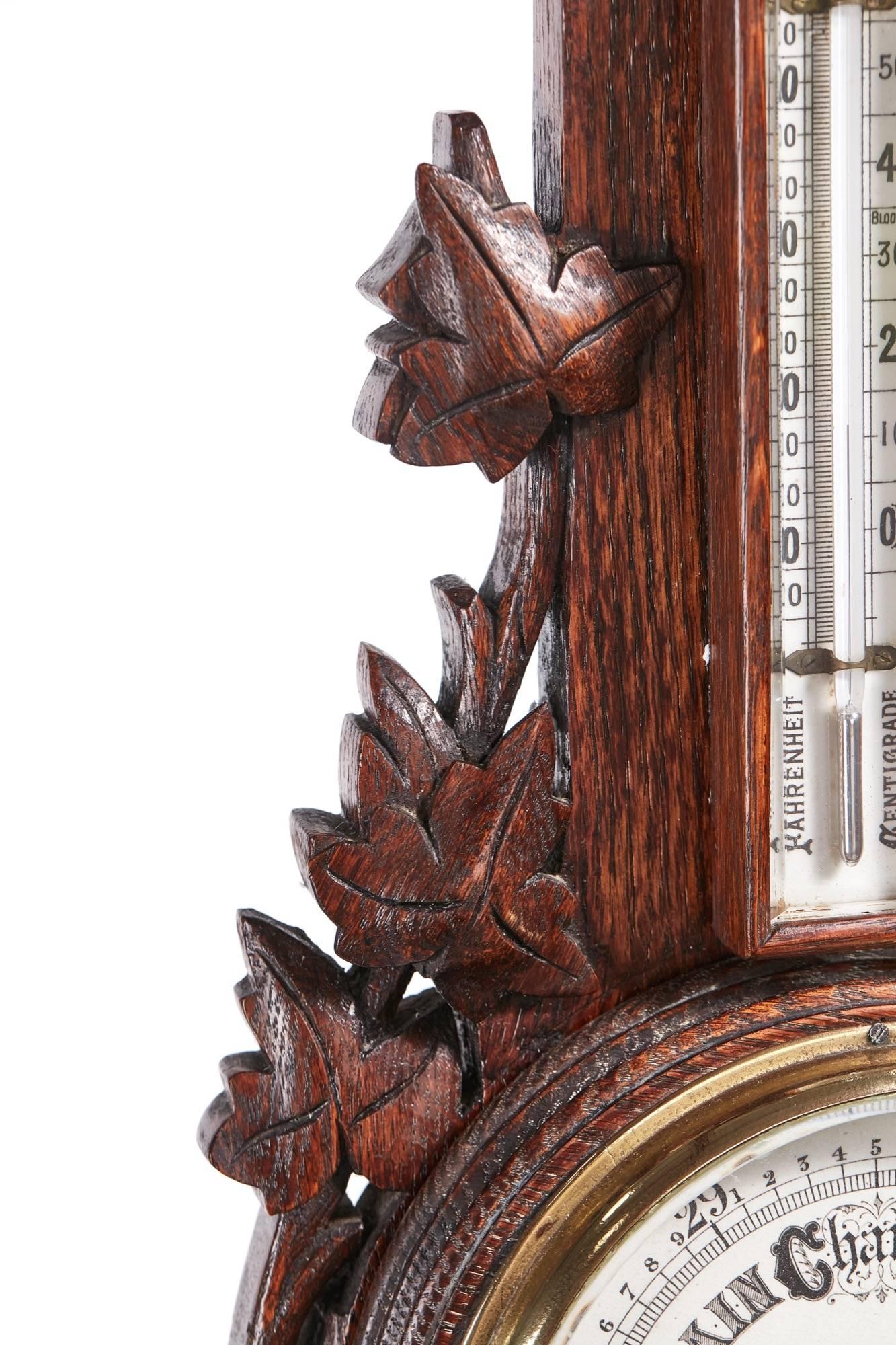 Victorian Unusual Antique Carved Oak Barometer
