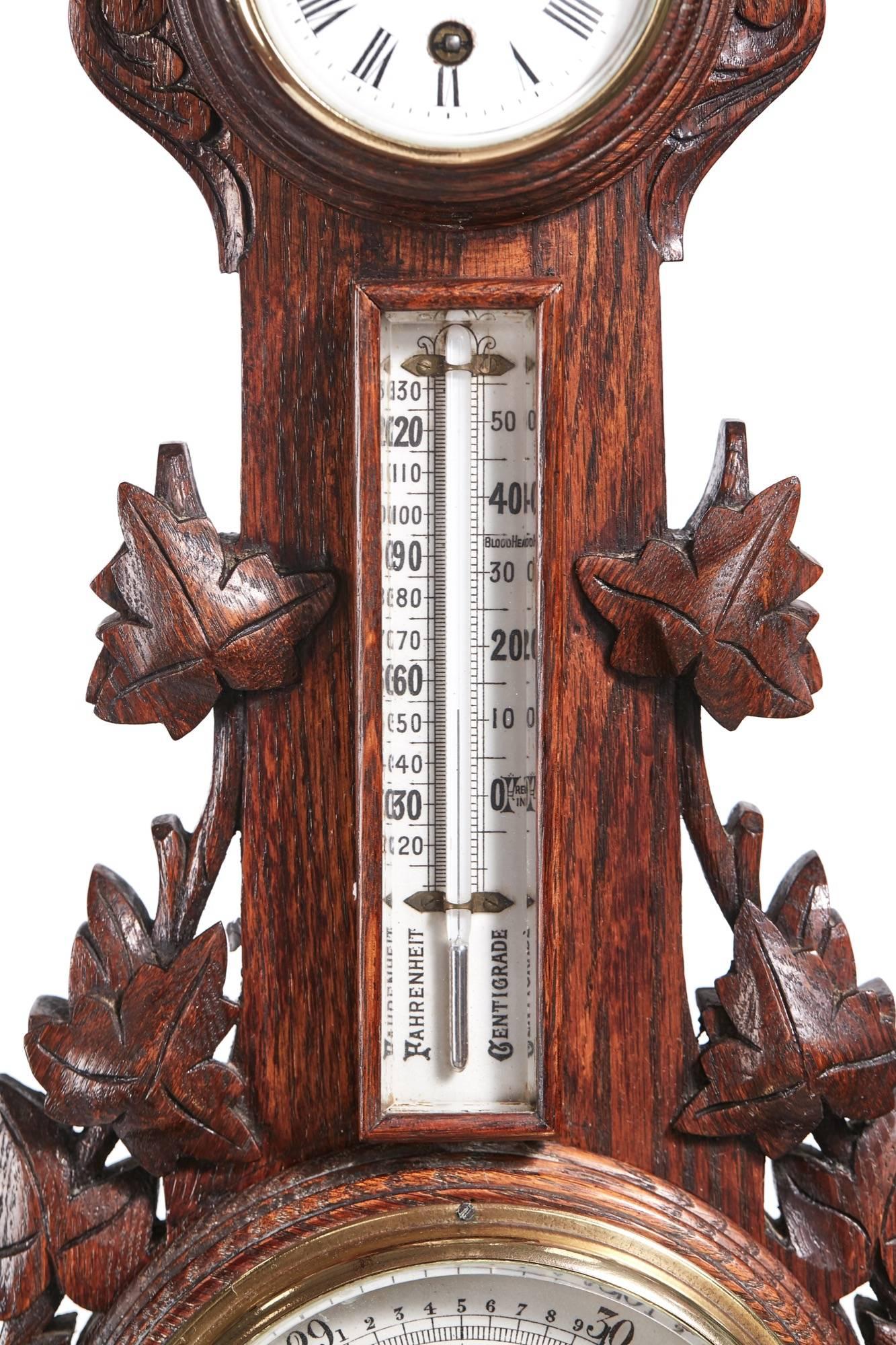 European Unusual Antique Carved Oak Barometer