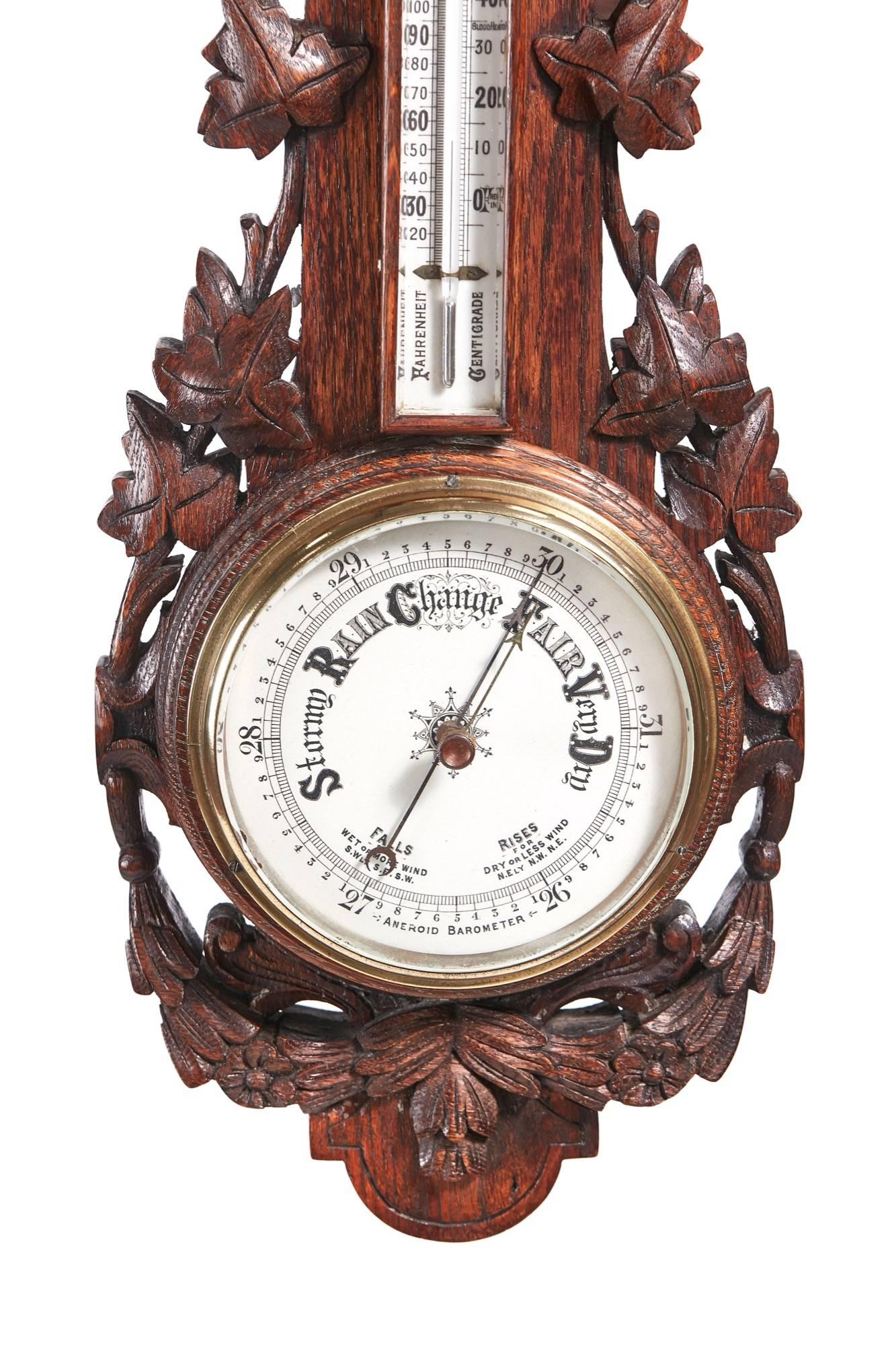 19th Century Unusual Antique Carved Oak Barometer