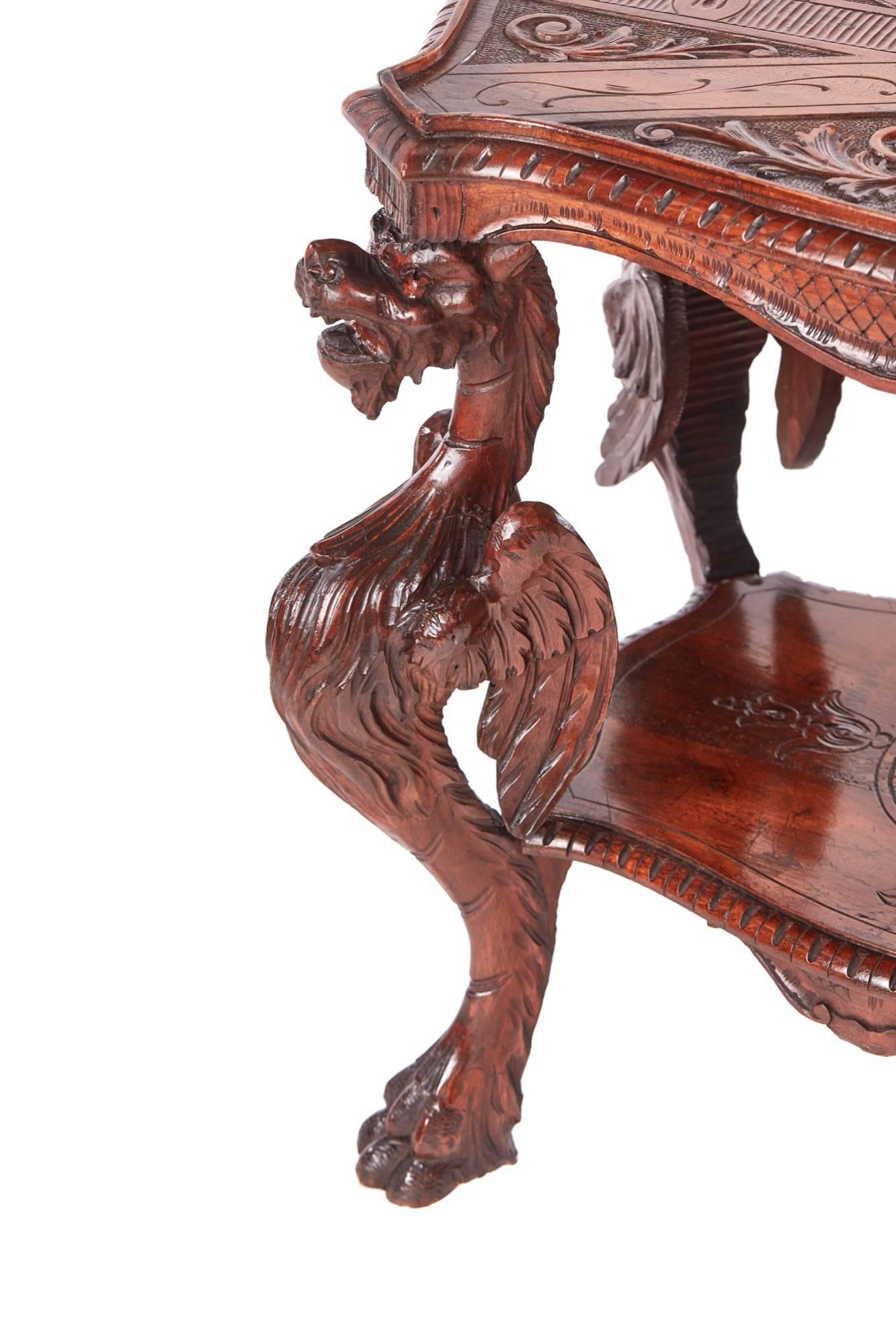 Unusual Antique Carved Oak Italian Centre Table For Sale 6