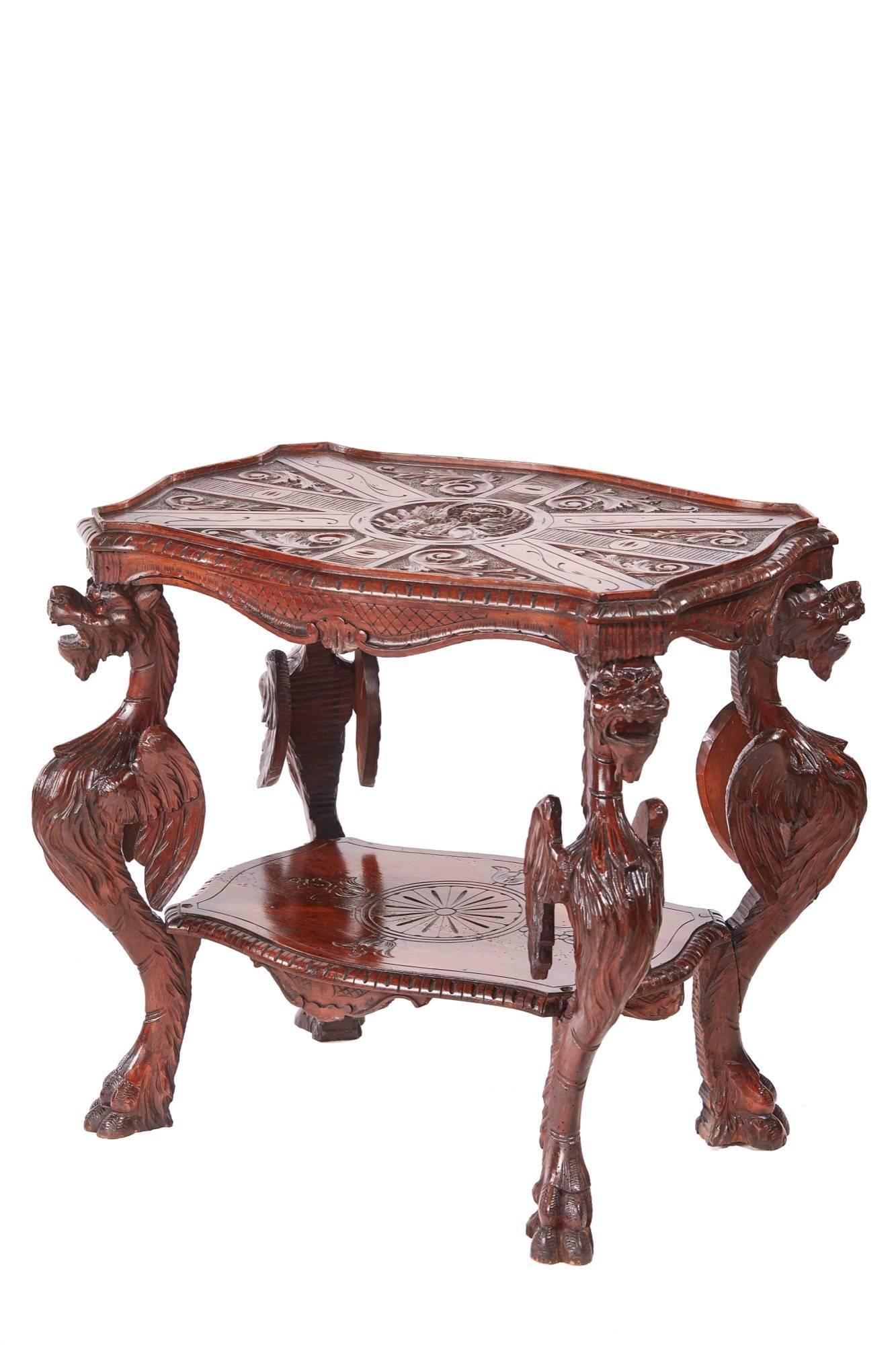 Victorian Unusual Antique Carved Oak Italian Centre Table For Sale