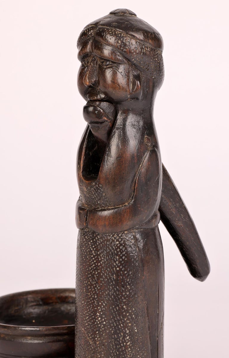 Unusual Antique Carved Wood Figural Nutcracker and Bowl For Sale at 1stDibs