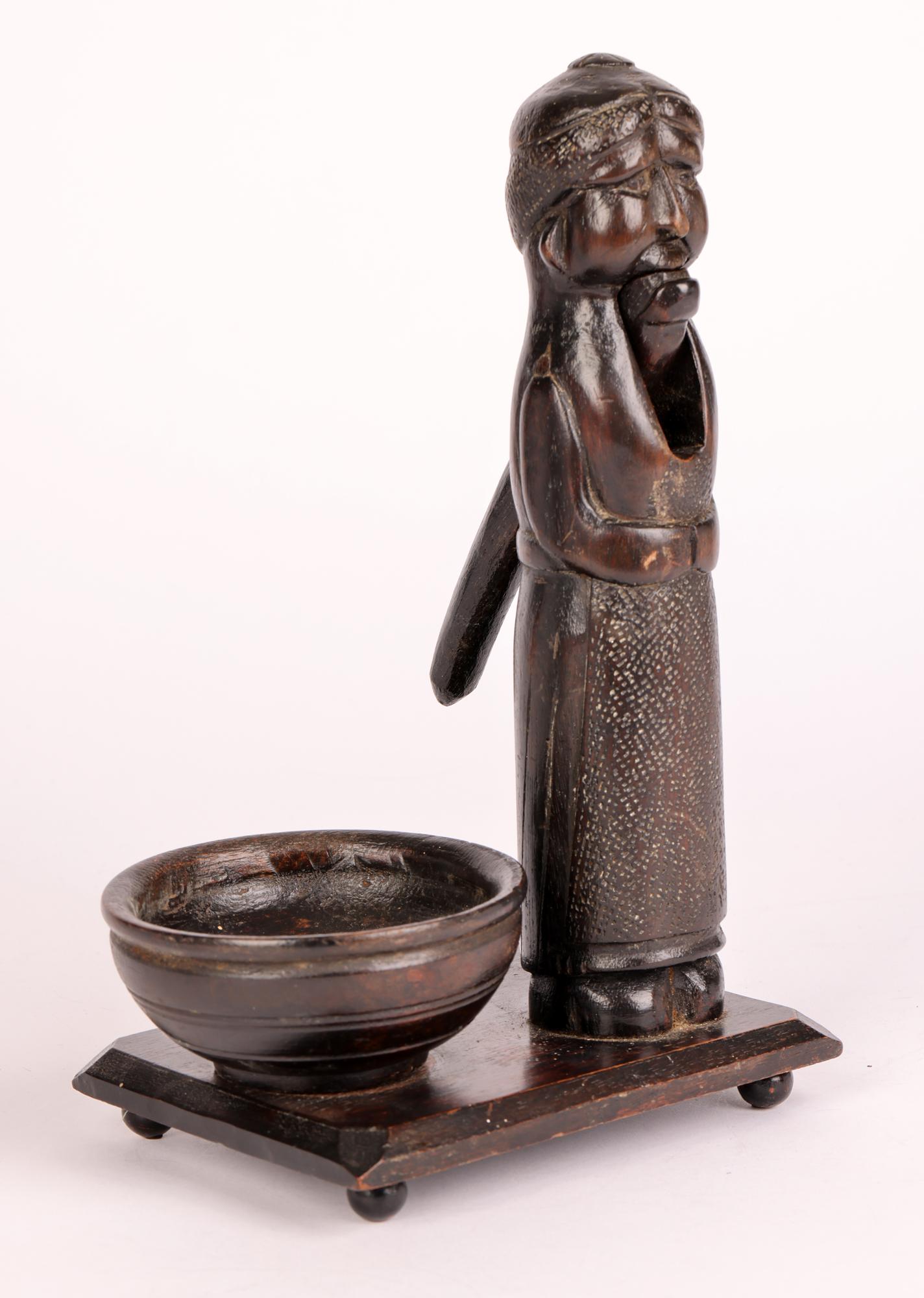 Hand-Carved Unusual Antique Carved Wood Figural Nutcracker and Bowl For Sale
