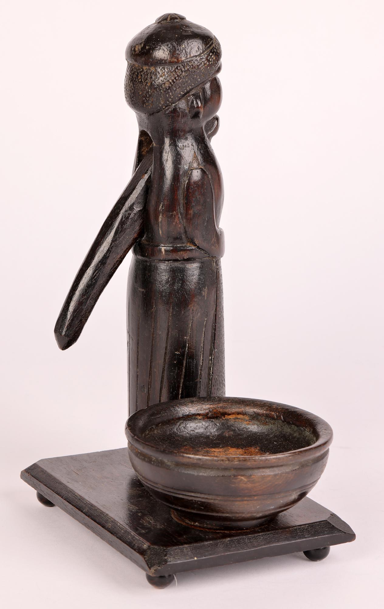 19th Century Unusual Antique Carved Wood Figural Nutcracker and Bowl For Sale