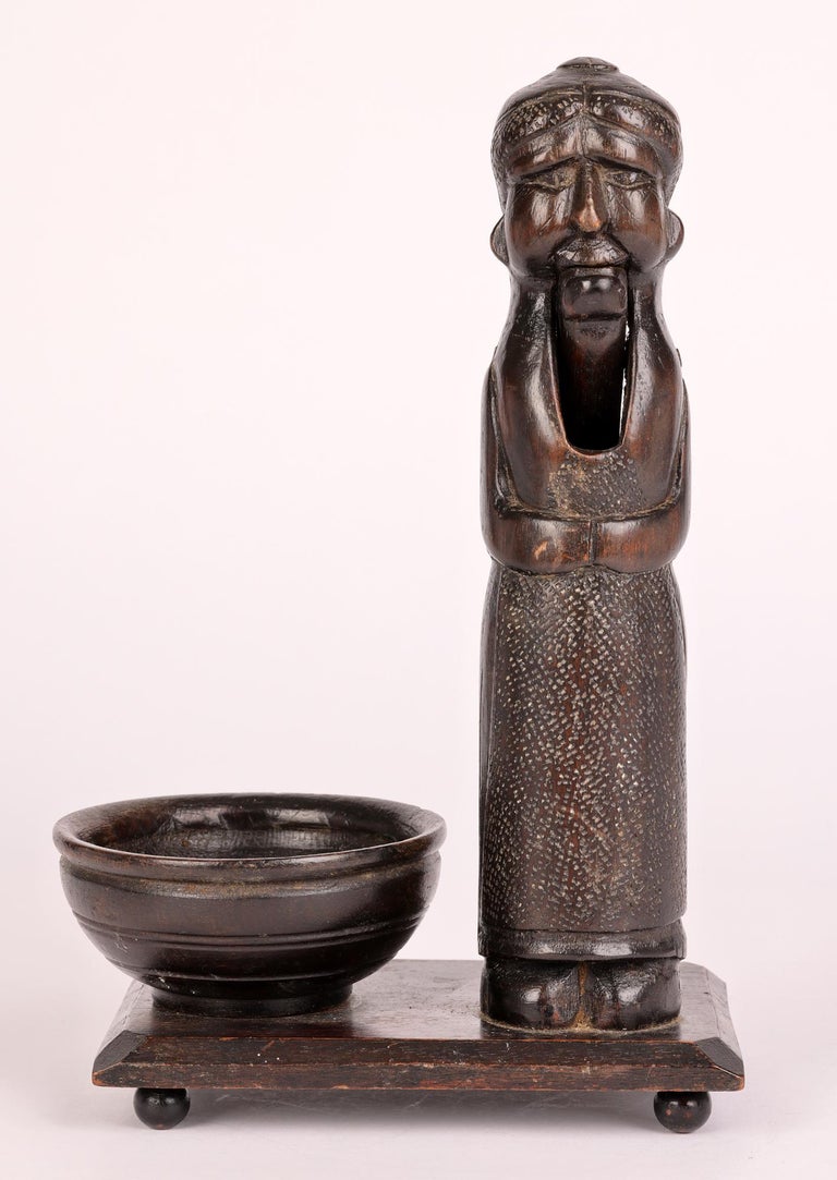 Unusual Antique Carved Wood Figural Nutcracker and Bowl For Sale at 1stDibs