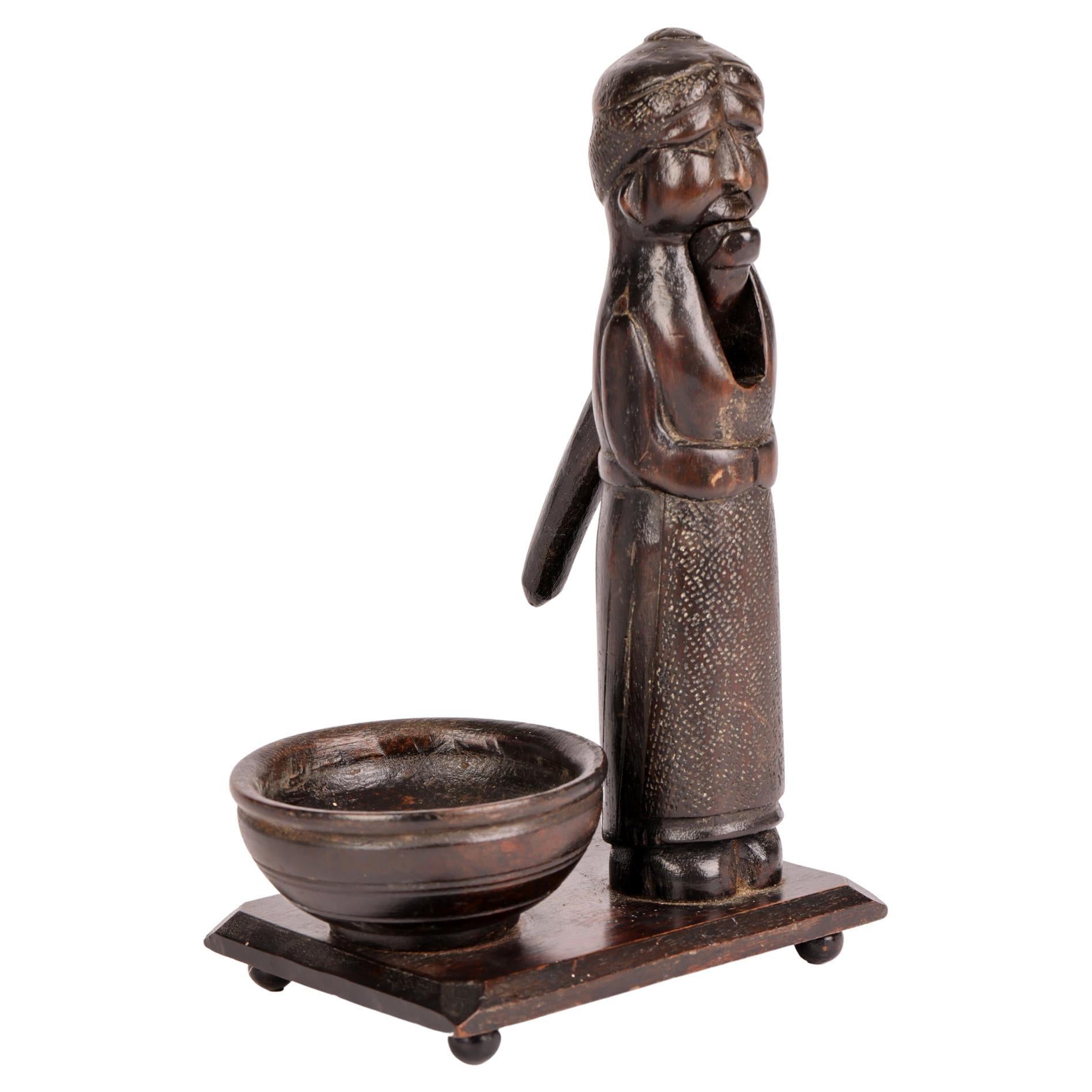 Unusual Antique Carved Wood Figural Nutcracker and Bowl For Sale