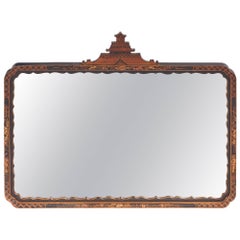 Unusual Antique Chinoiserie Lacquered Decorated Wall Mirror