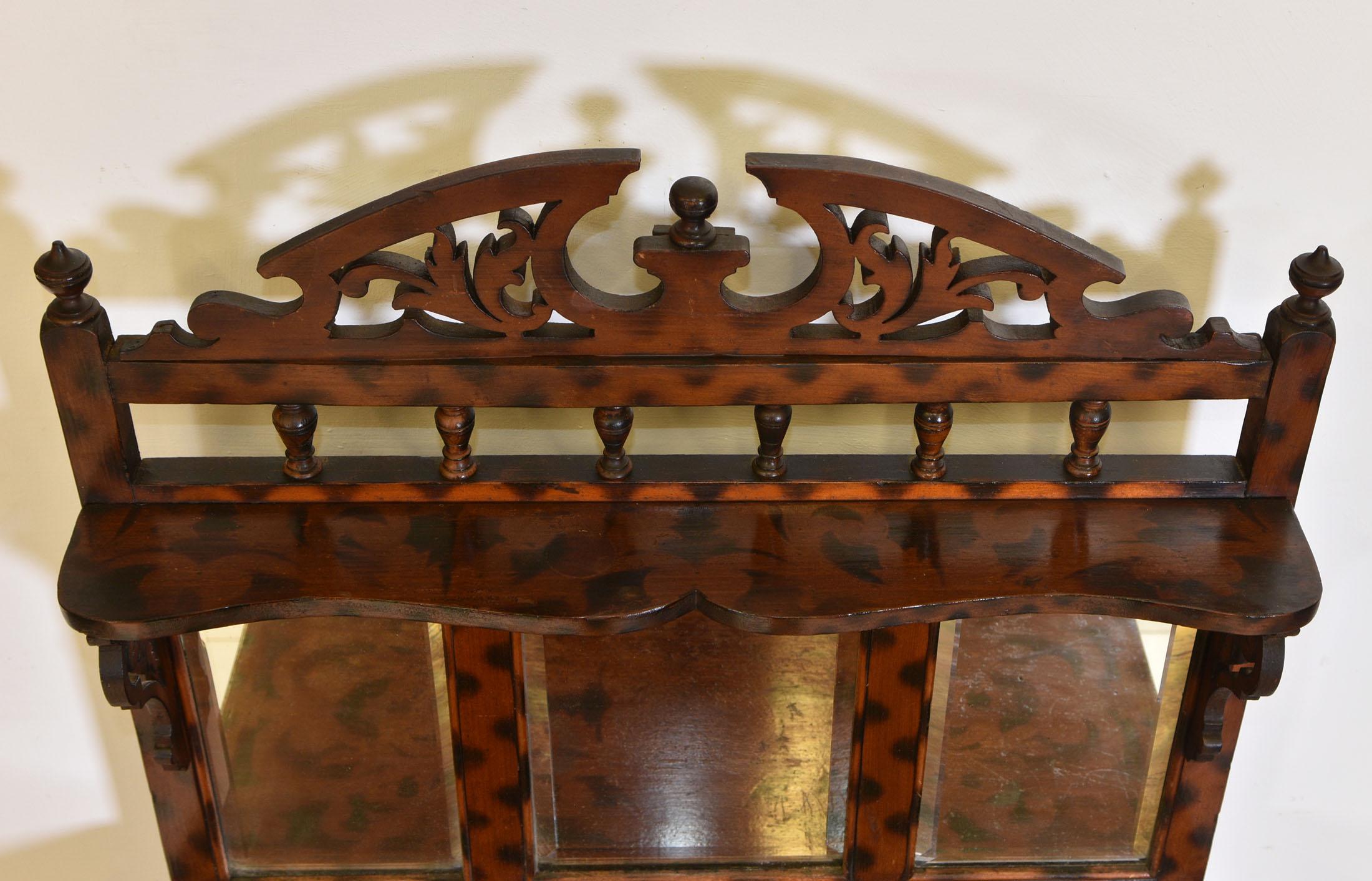 Unusual Antique Decorative Bookcase Cabinet with Original Burnt Pattern Finish For Sale 3