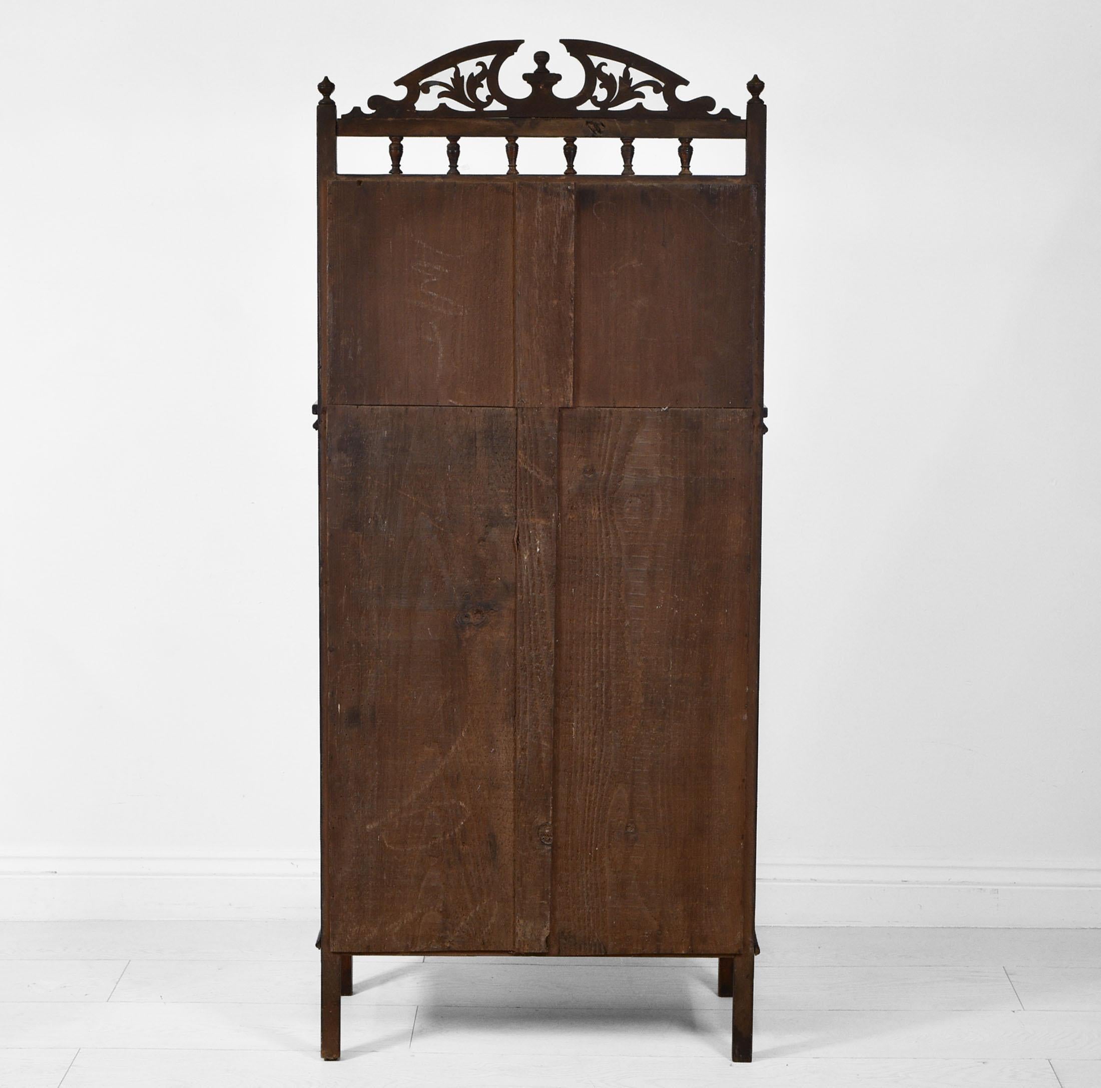 Unusual Antique Decorative Bookcase Cabinet with Original Burnt Pattern Finish For Sale 4