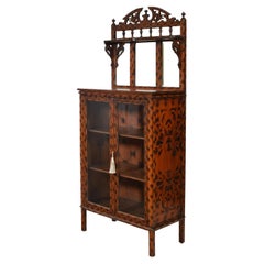 Unusual Antique Decorative Bookcase Cabinet with Original Burnt Pattern Finish