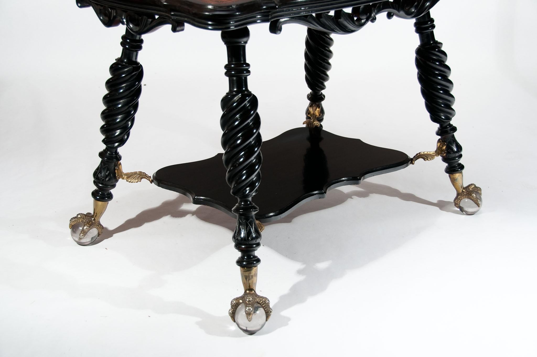 Early 20th Century Unusual Antique Ebonized and Leathered Table